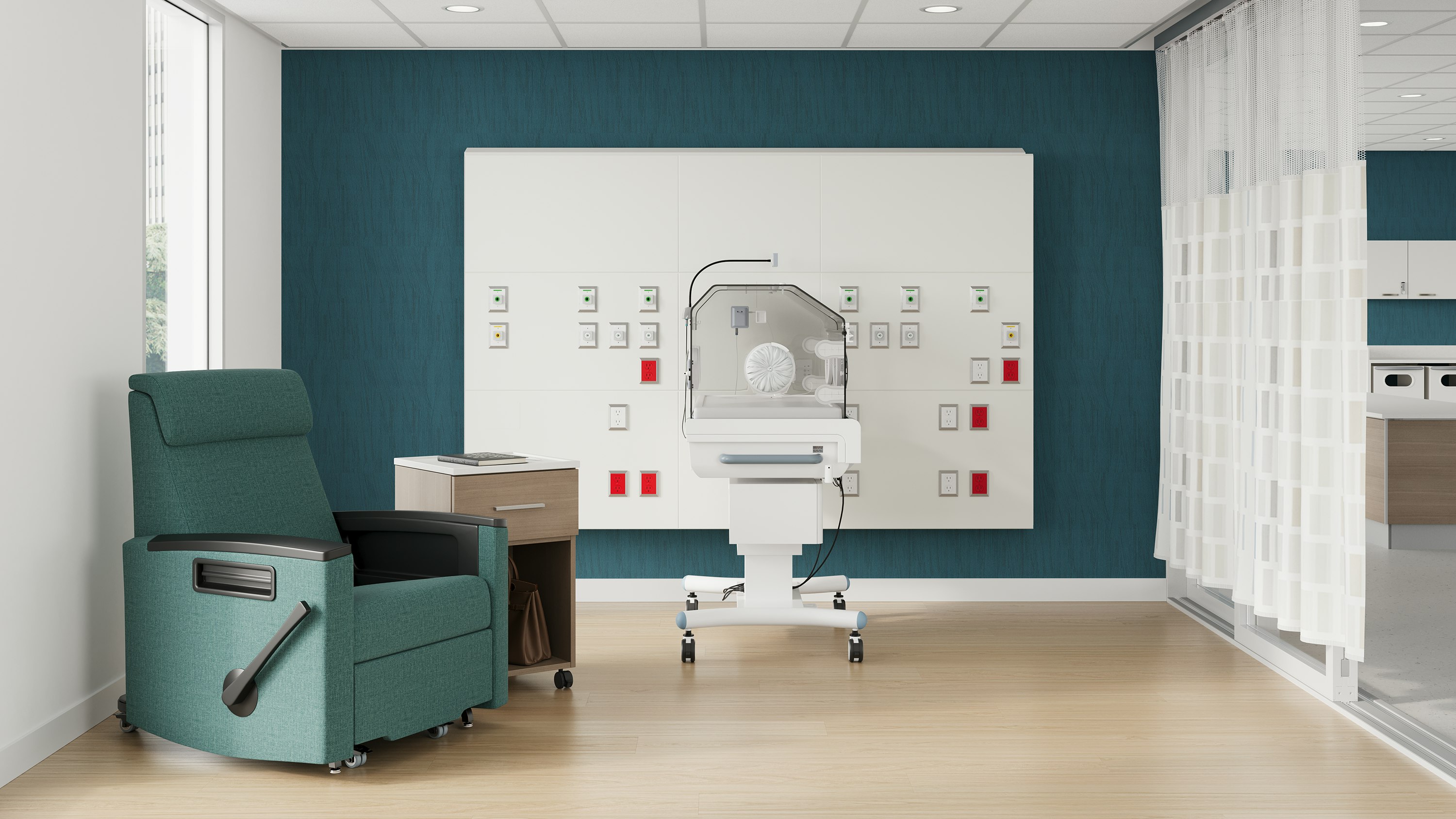 Pediatric room, special care nursery, with Consoul Reclining Glider Chair