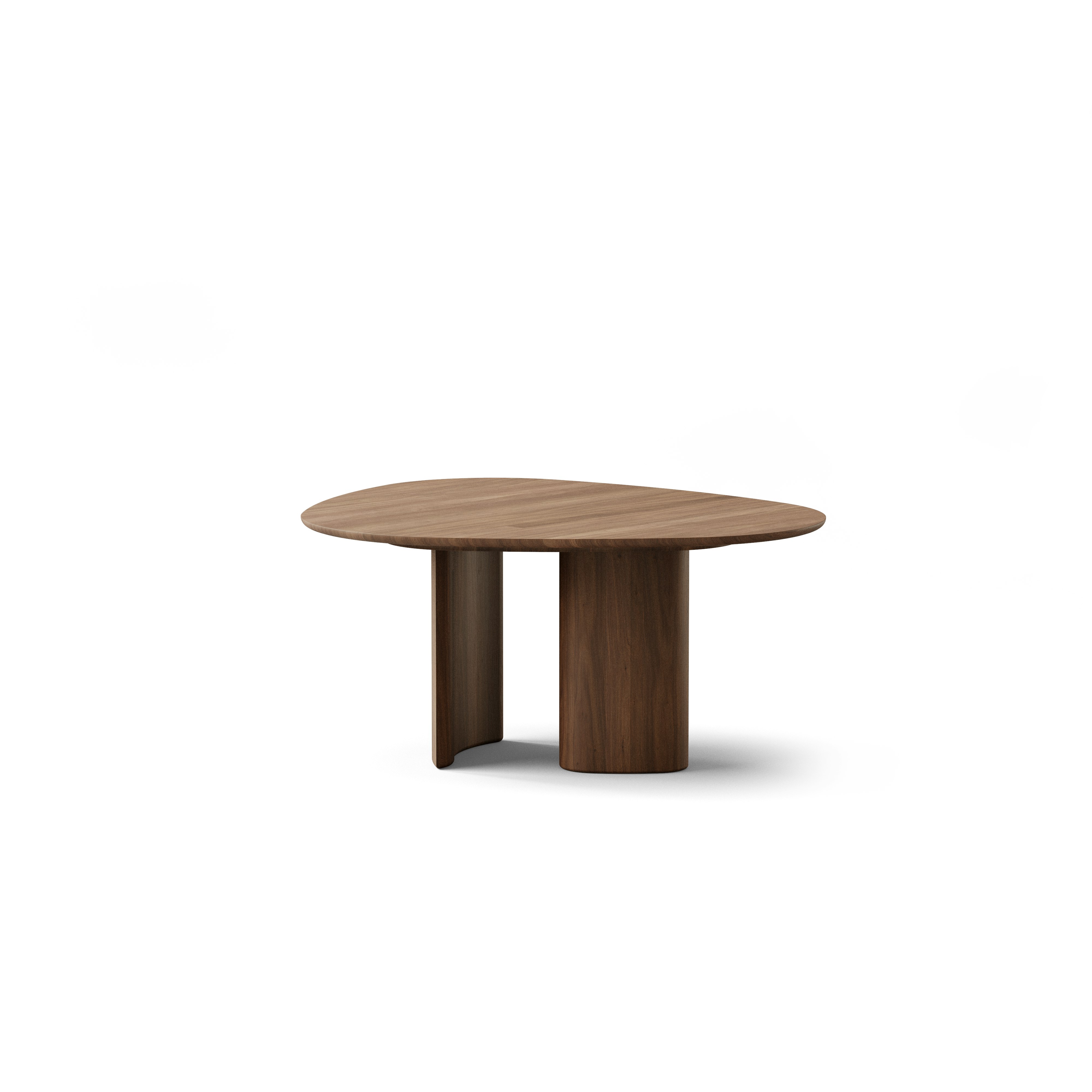 A Tangent Dining Table in Walnut viewed from the front.
