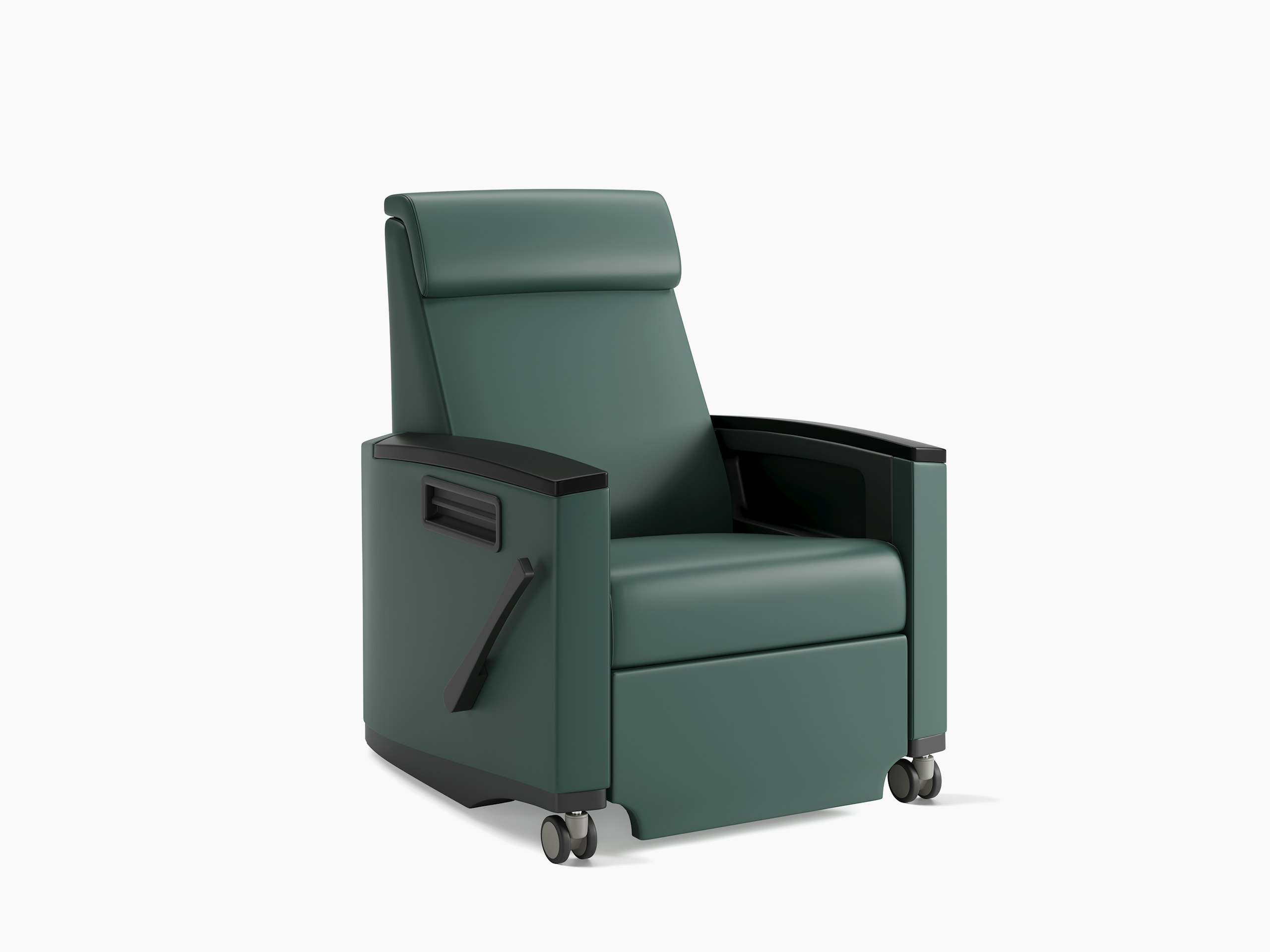 Consoul Recliner, angle, in green vinyl