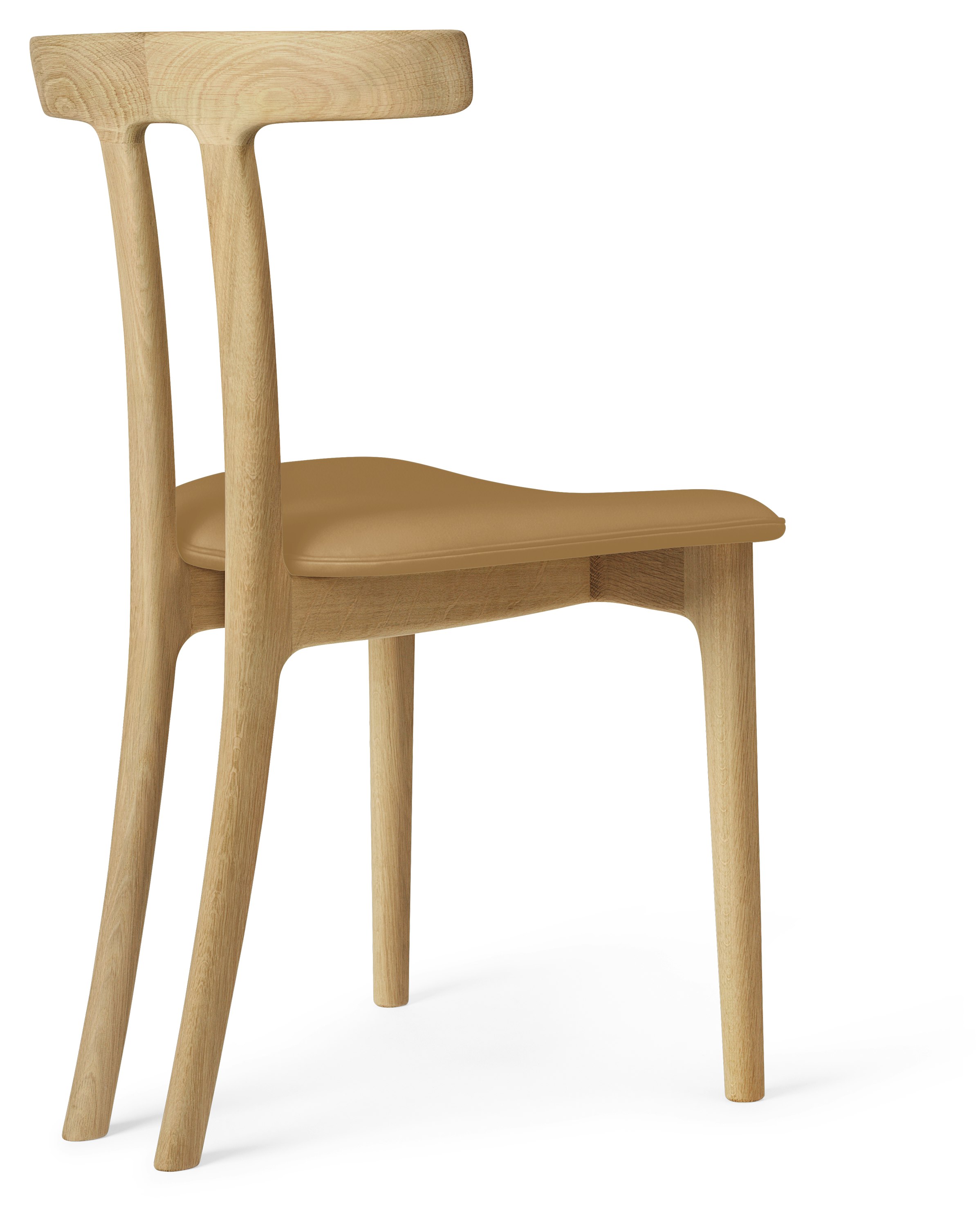 A OW58 T-Chair in Oak Oil Camel viewed from behind.