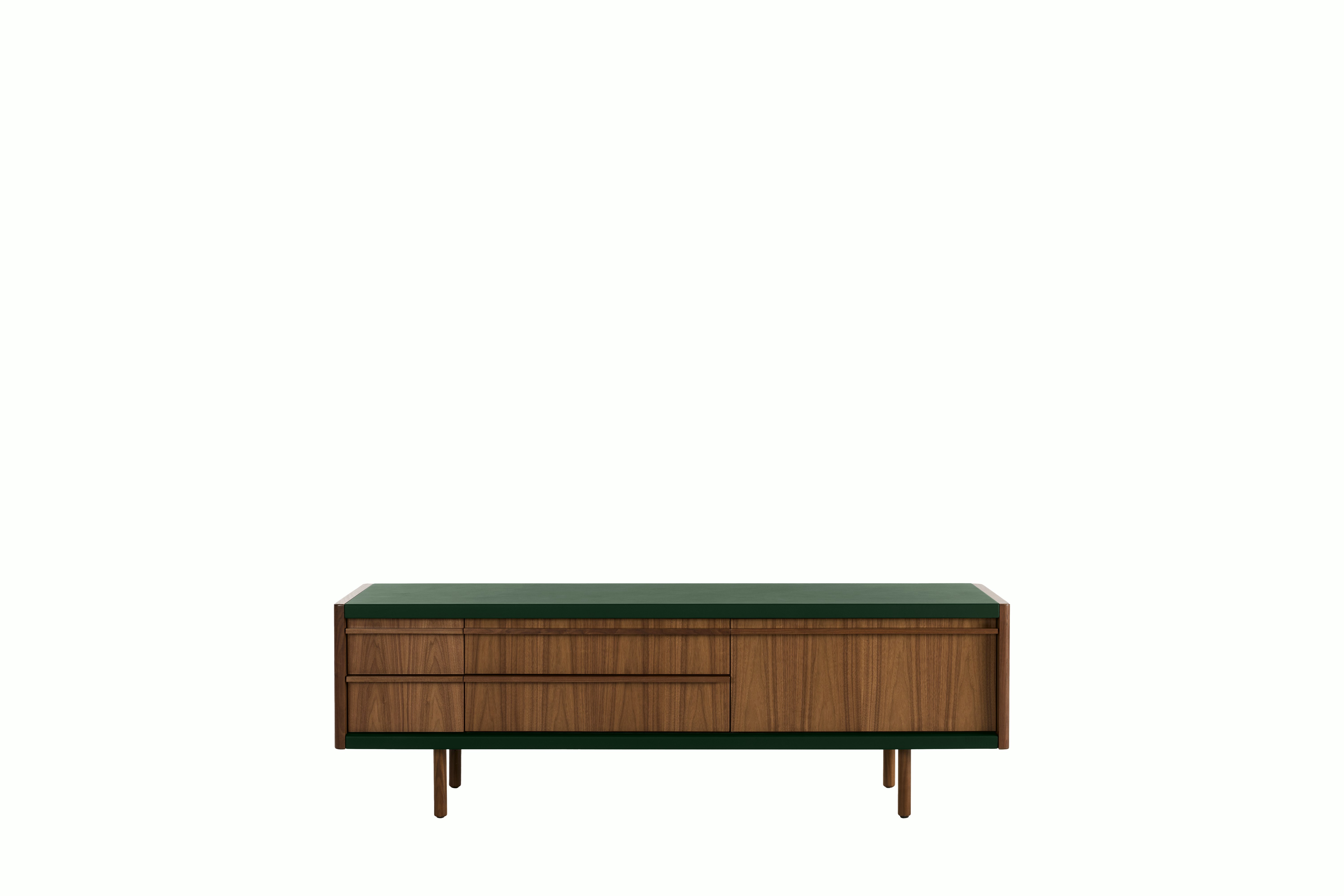 New Canaan Media Unit - Walnut, Bristol Leather, British Green