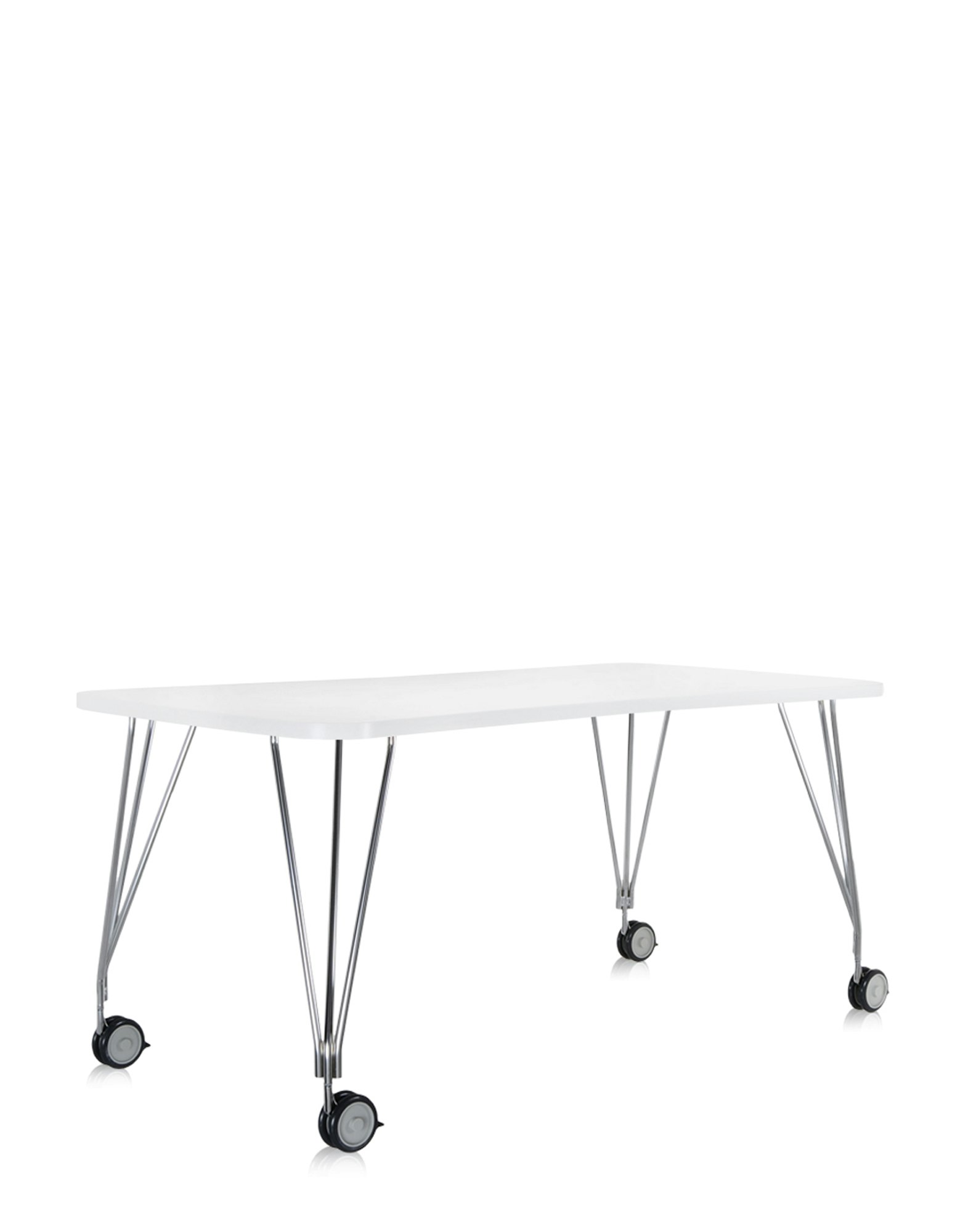 Max Desk - 160x80cm White Zinc Top, Chrome Base, Casters