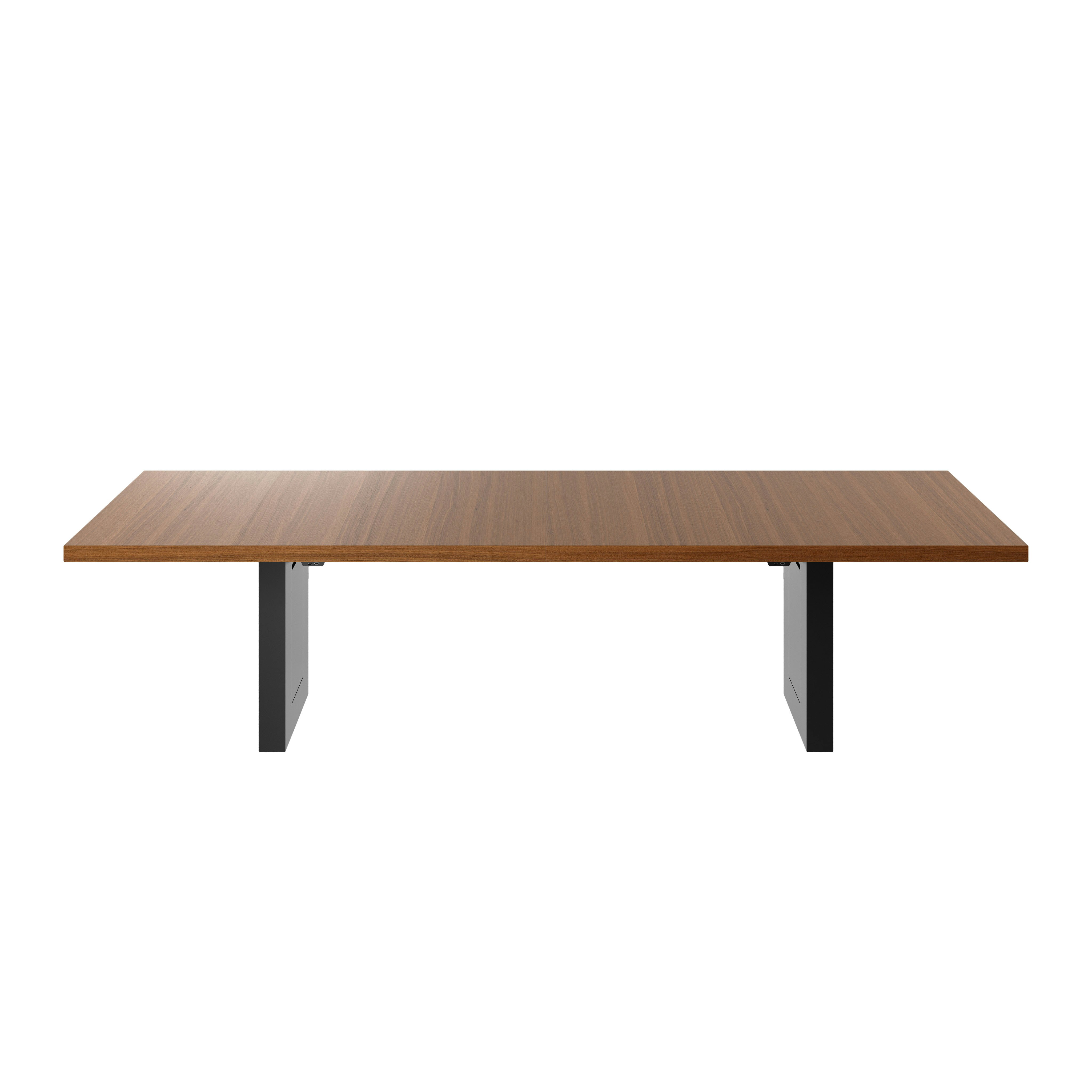 Rectangular JD Conference Table with a Natural Quarter Cut Walnut tabletop and Black base viewed from the front
