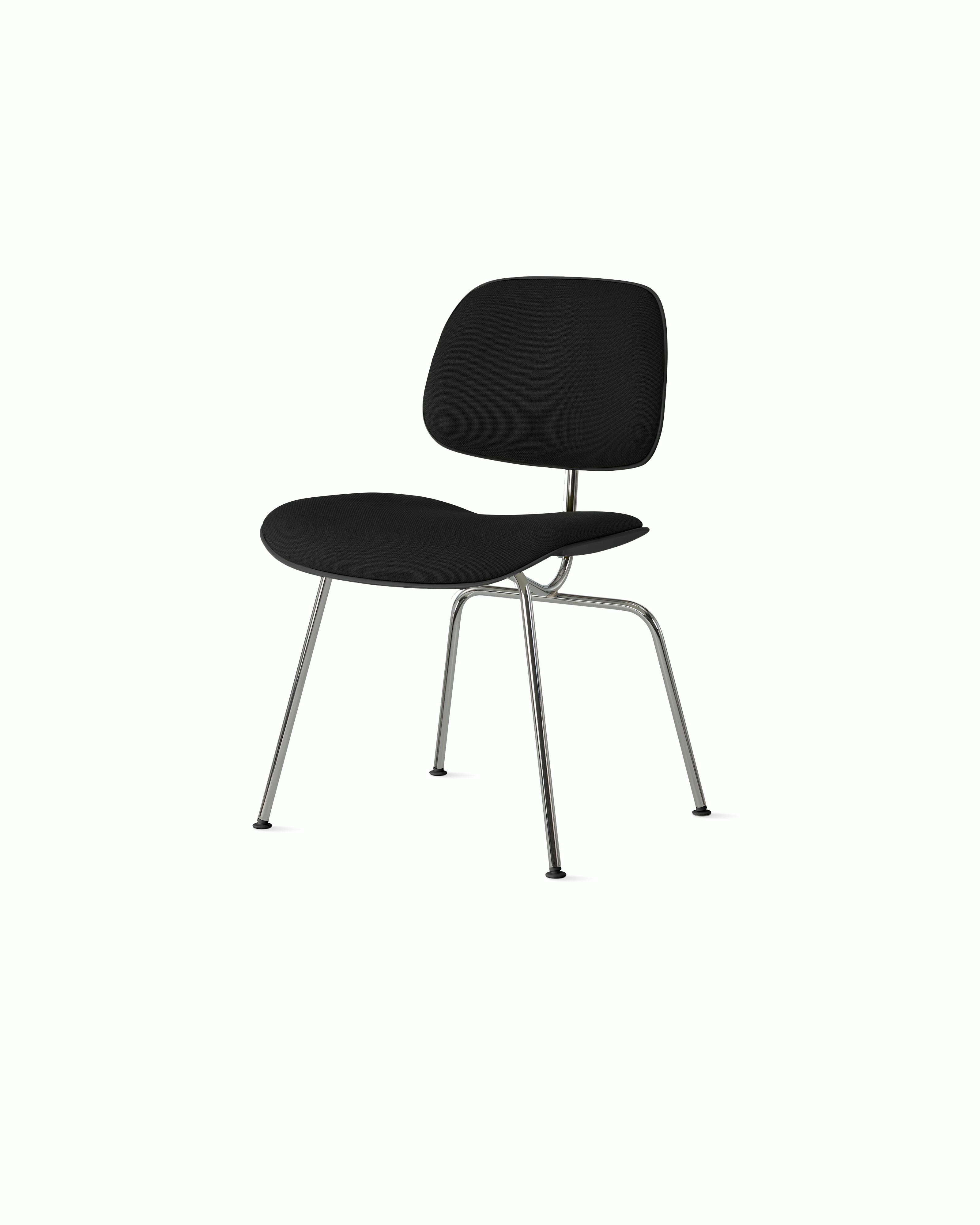 Eames Molded Plastic Dining Chair (EC-127) - Side Chair, Upholstered, Black, Hopsak, Black, Trivalent Chrome