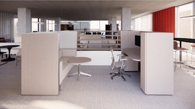 A white Dividends Skyline system from Knoll in an open office setting