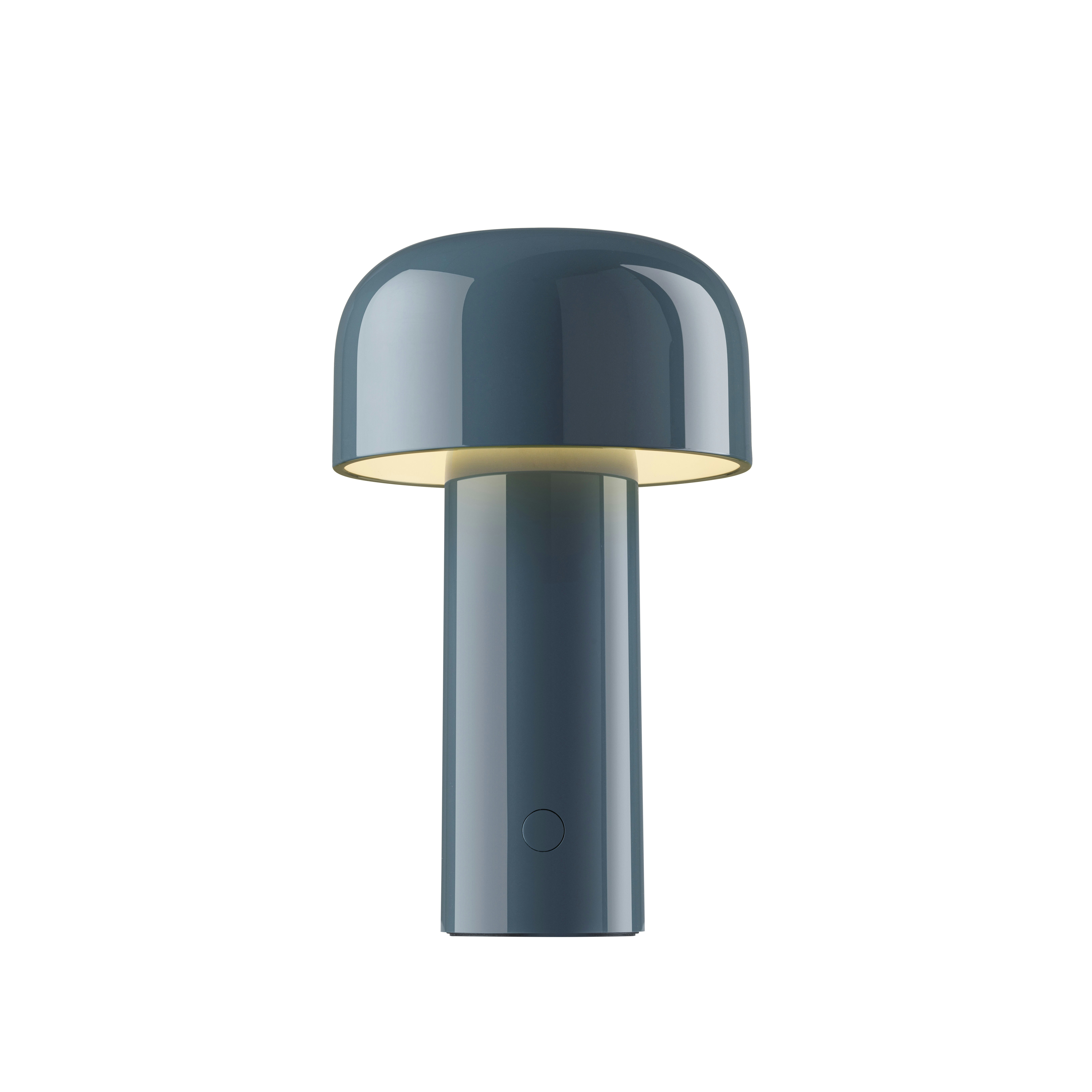 A Bellhop Portable LED Table Lamp - Grey Blue 2.0 in Grey viewed from an angle.