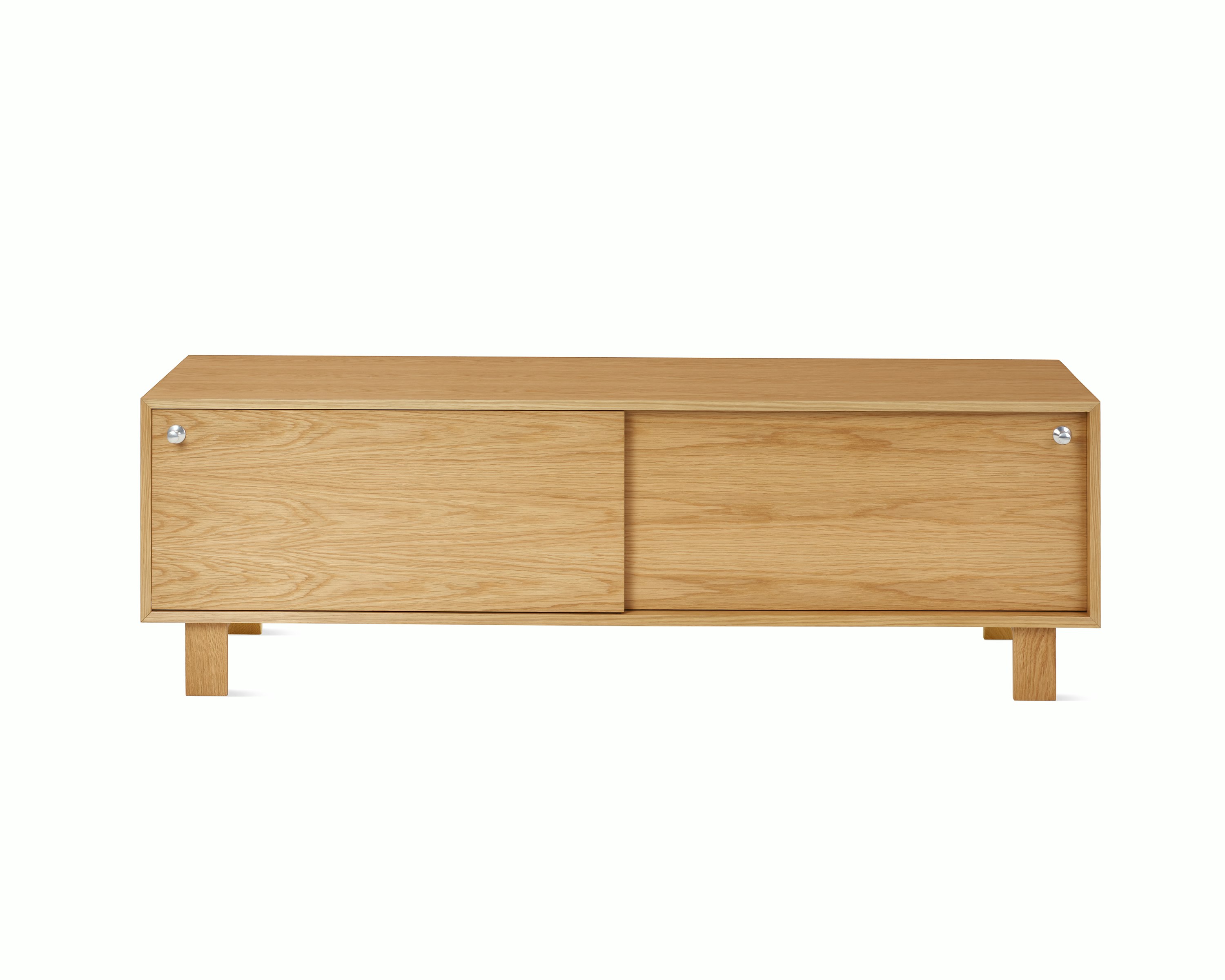 Nelson Basic Cabinet Series Media Unit in white oak, square legs, and pawn pull.