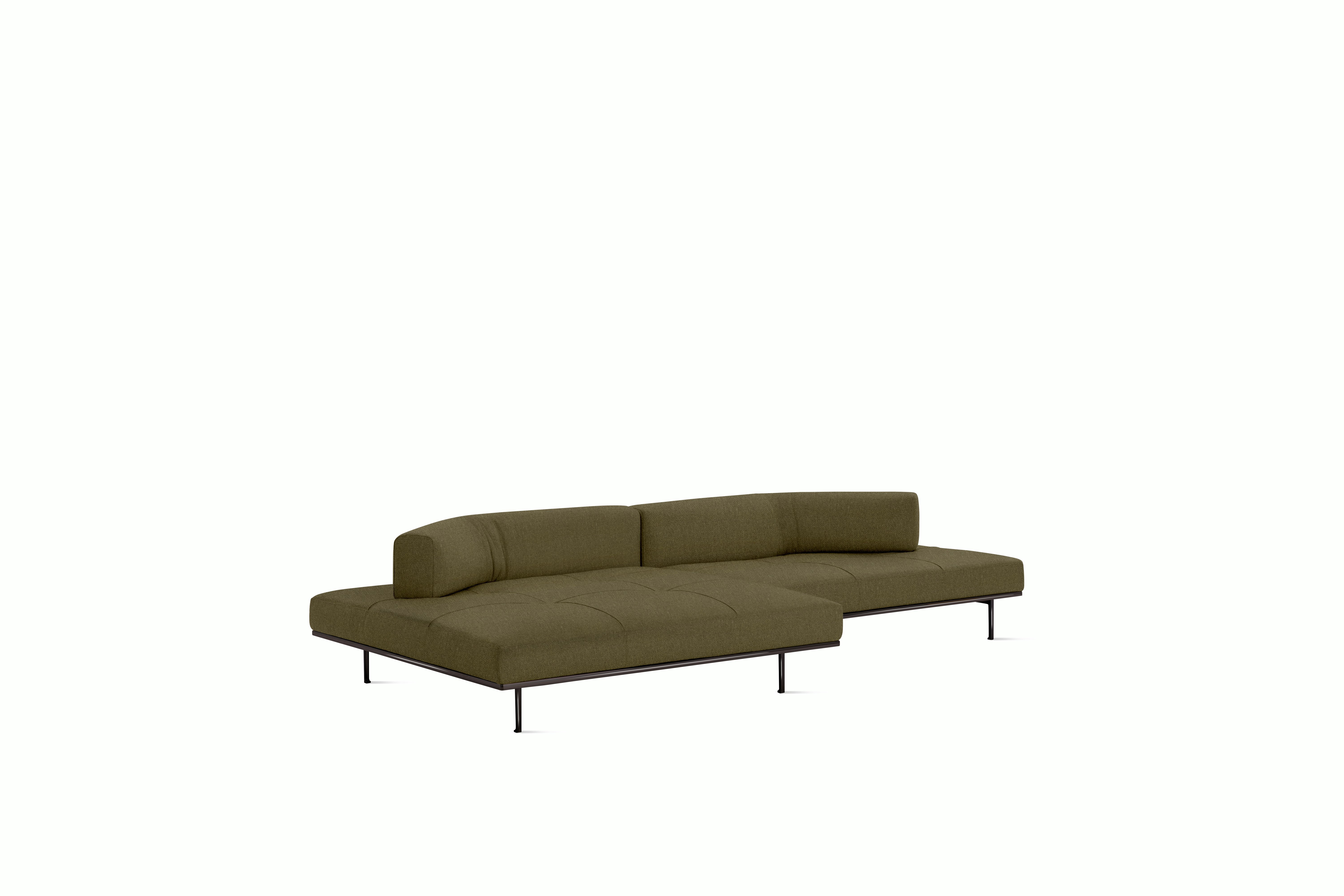 Matic Sectional- MH12 Config - Chaise Sectional,  Right,  Quilted,  Hopsack,  Olive,  Charcoal