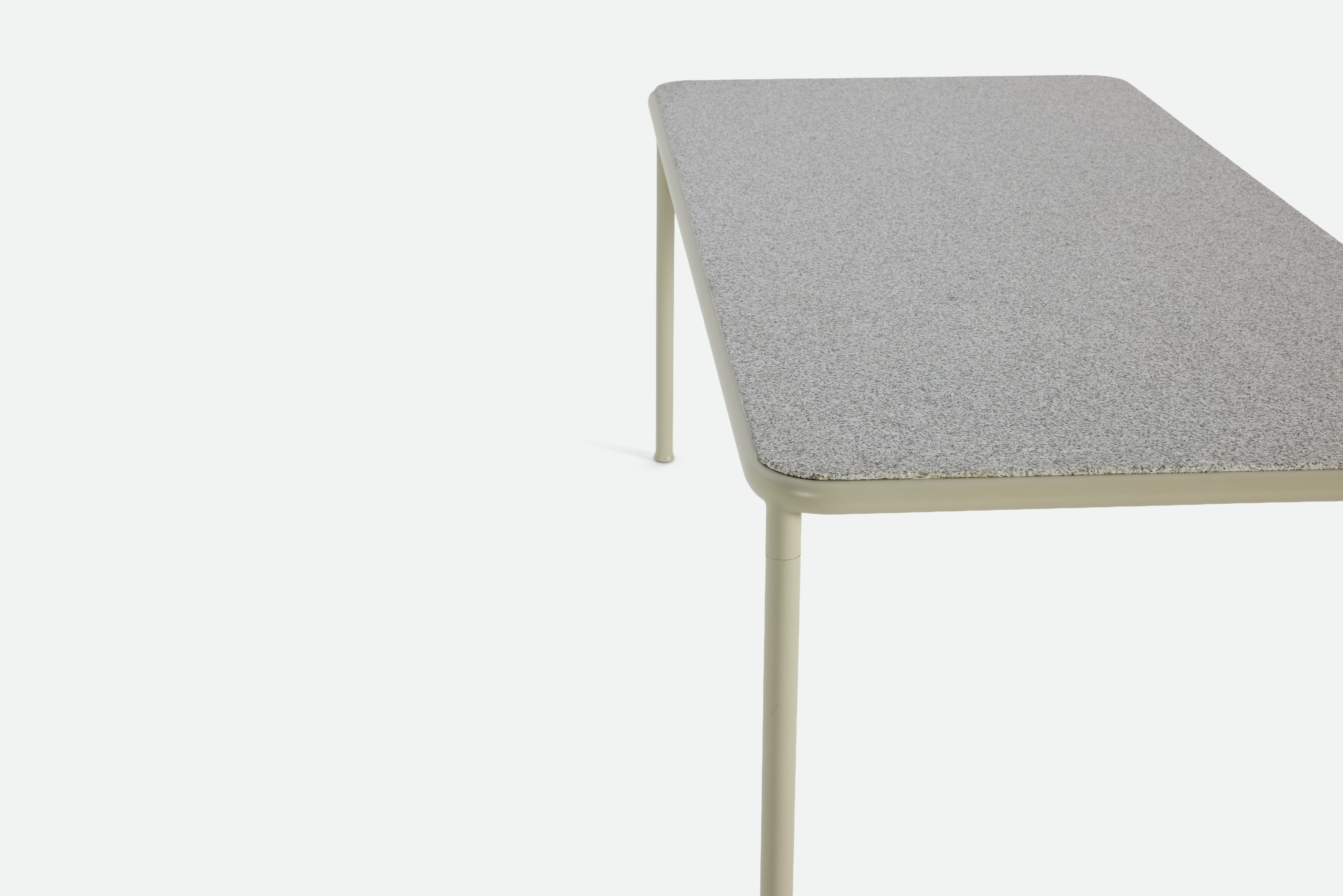 A detailed look at a Campus Outdoor Dining Table in Pebble Grey.