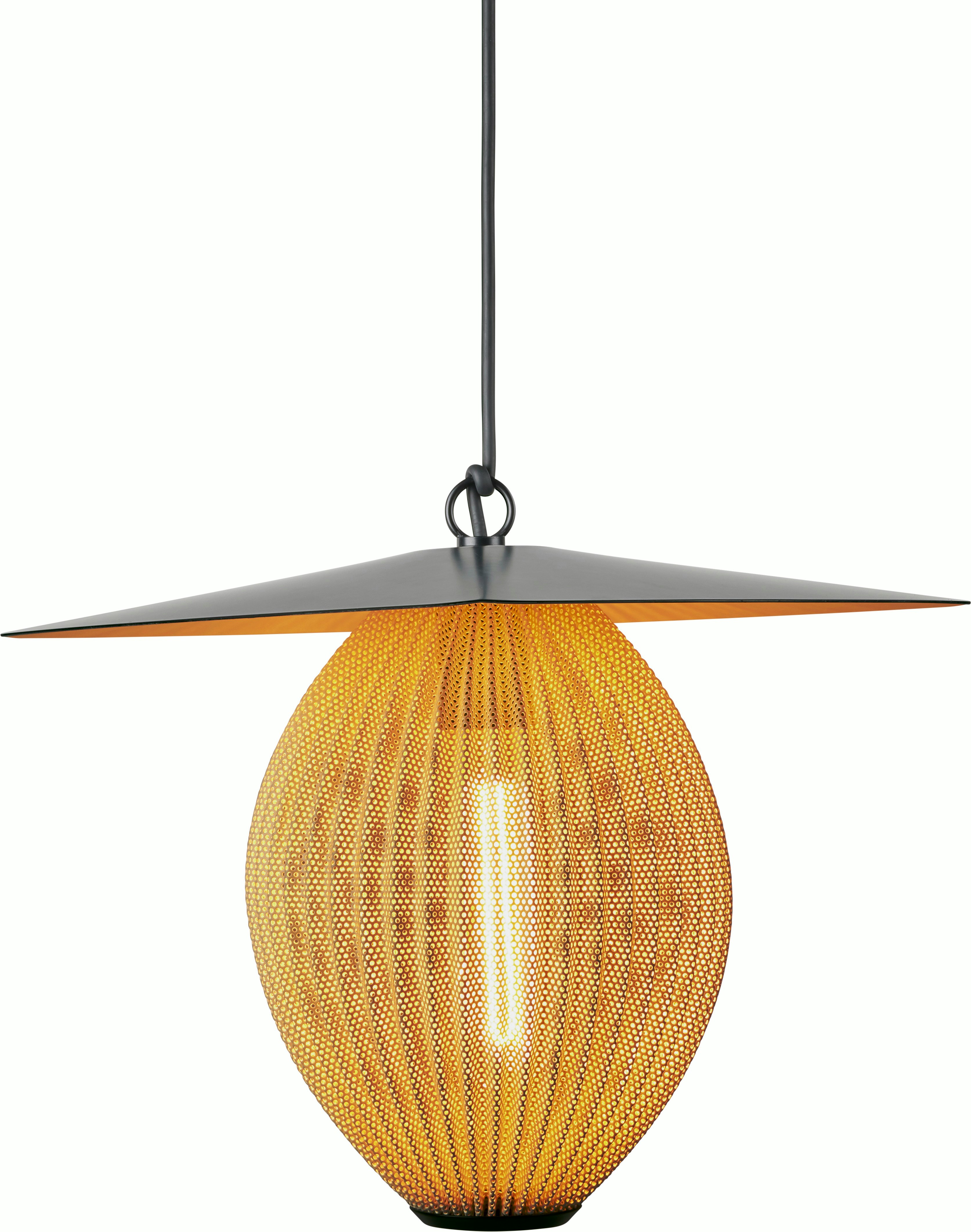 A Satellite Outdoor Pendant in Mustard Gold viewed from the front.