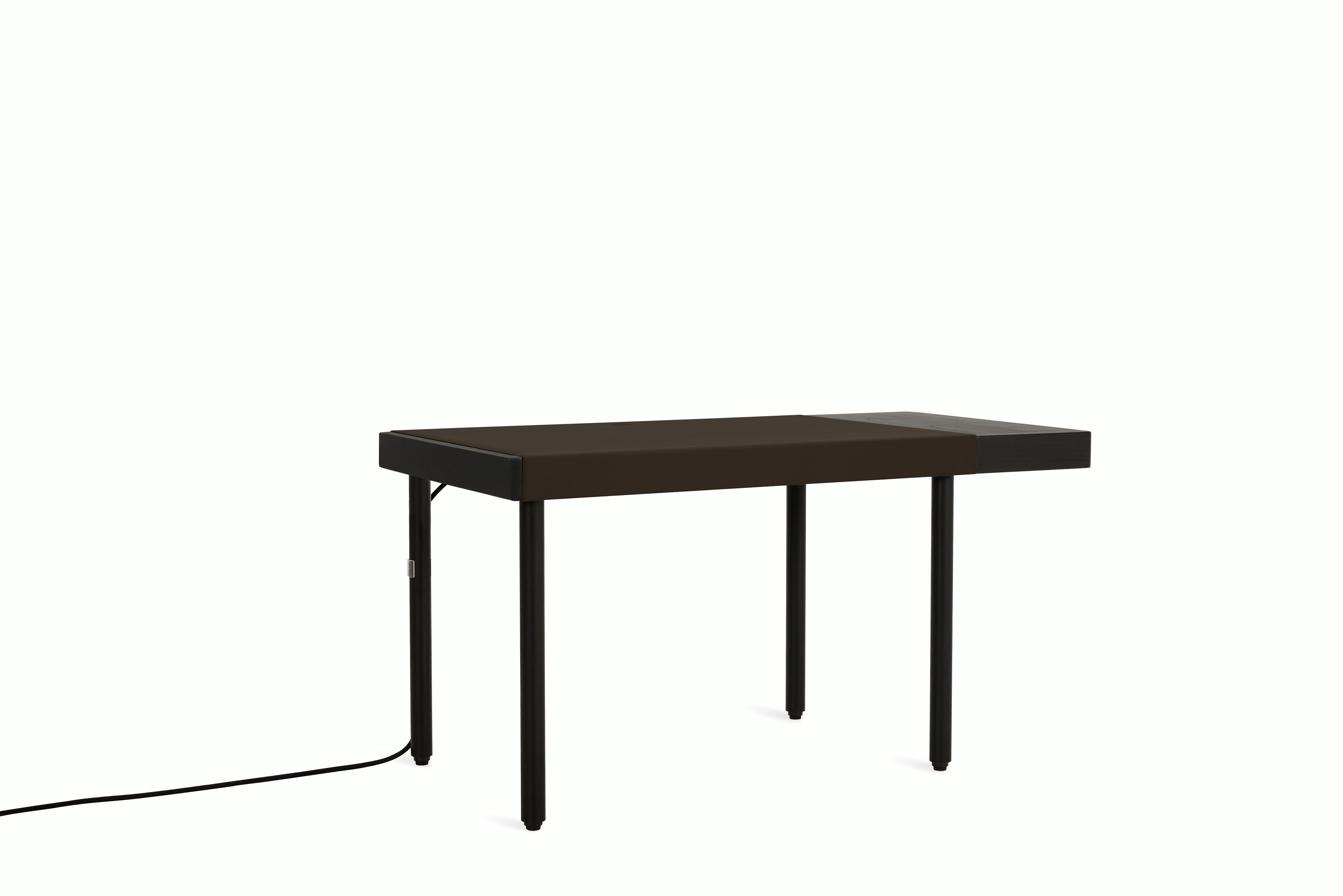 Leatherwrap Standing Desk - 1 Drawer Right,  Black Oak,  Chestnut Leather