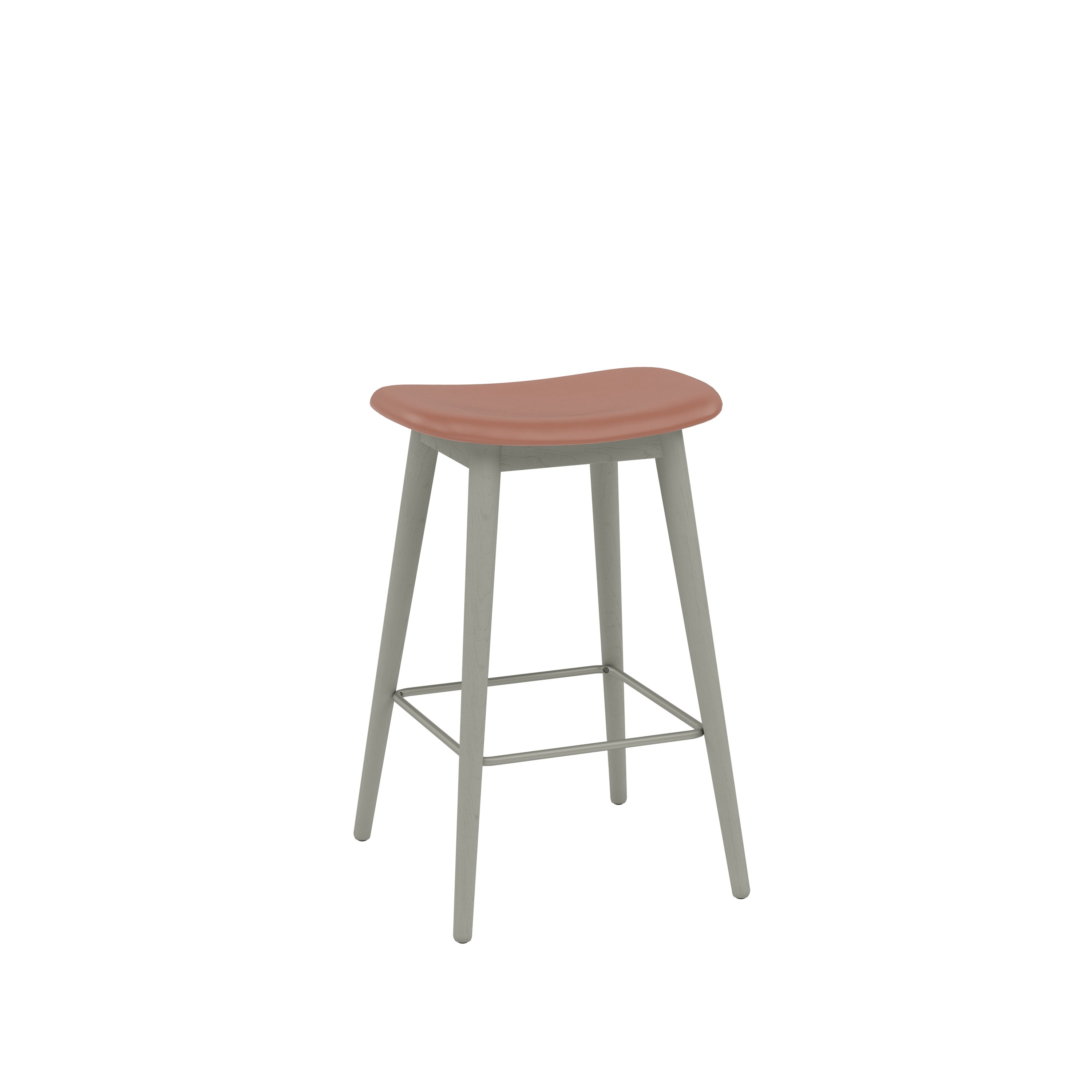 Fiber Backless Counter Stool - Wood, Refine Leather, Chestnut, Grey