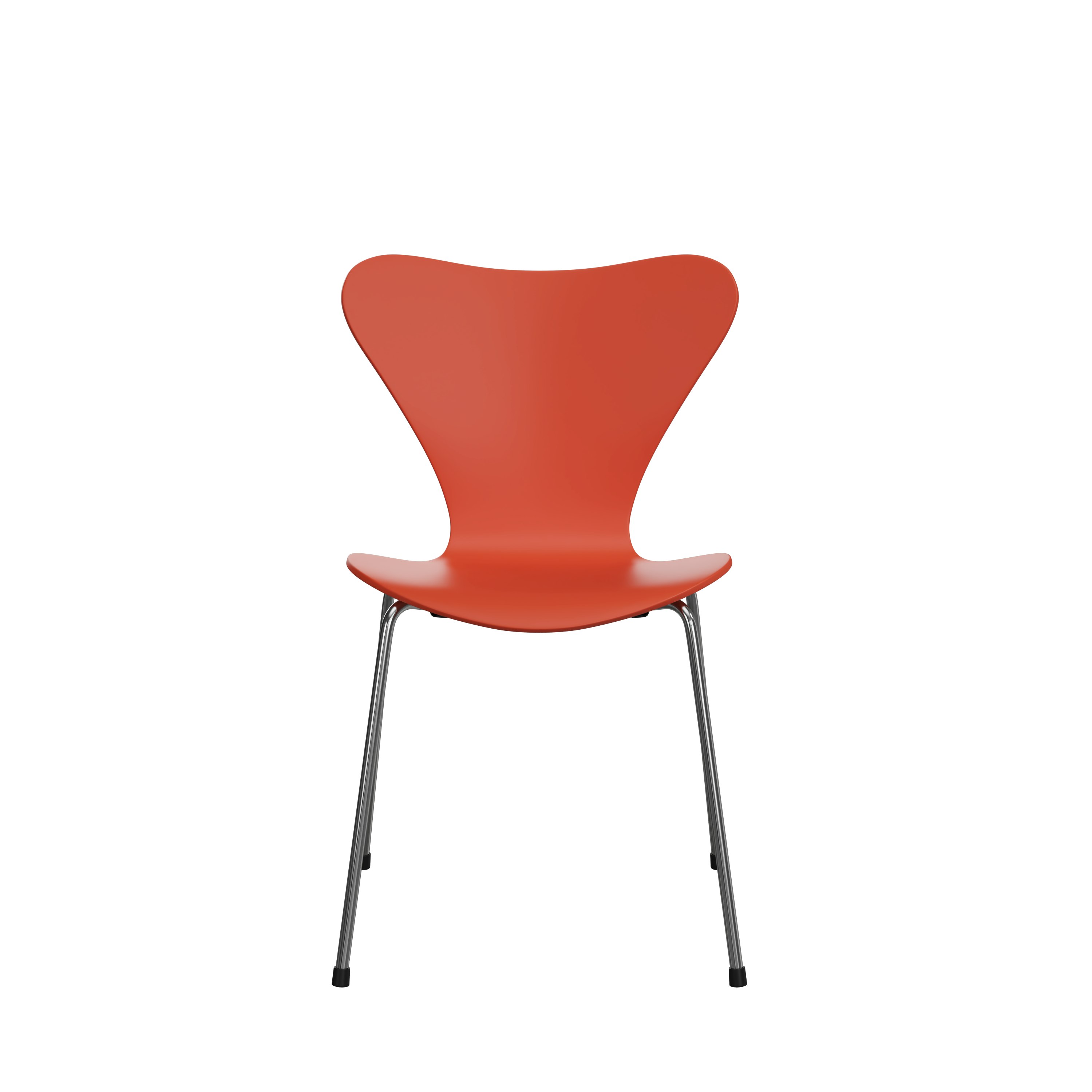A Series 7 Chair Lacquered Verner Panton Edition Lacquered Orange and Chromed Steel viewed from the front