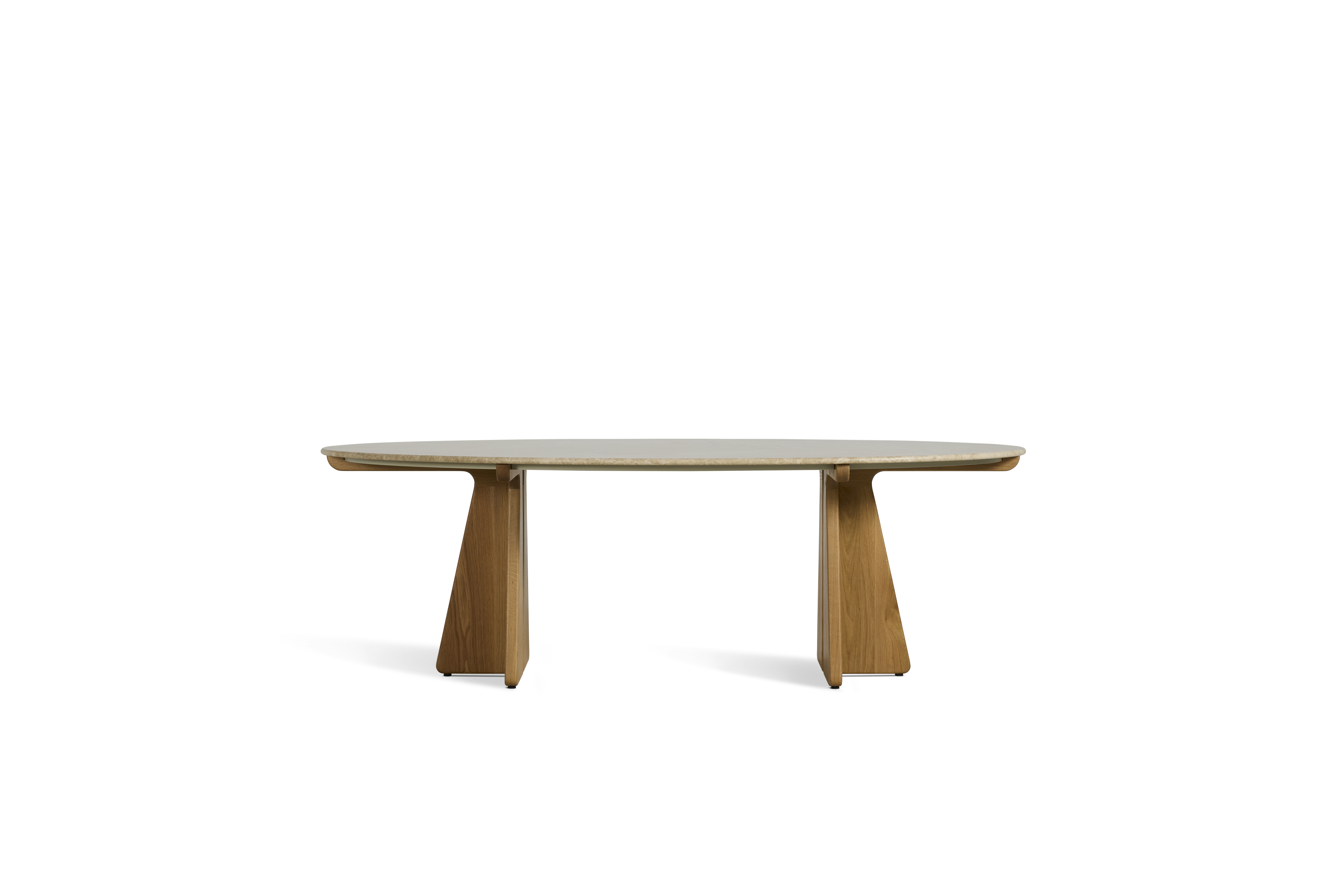 Pinna Dining Table - Oval, 90 Inch, Emperador Light, White Oak