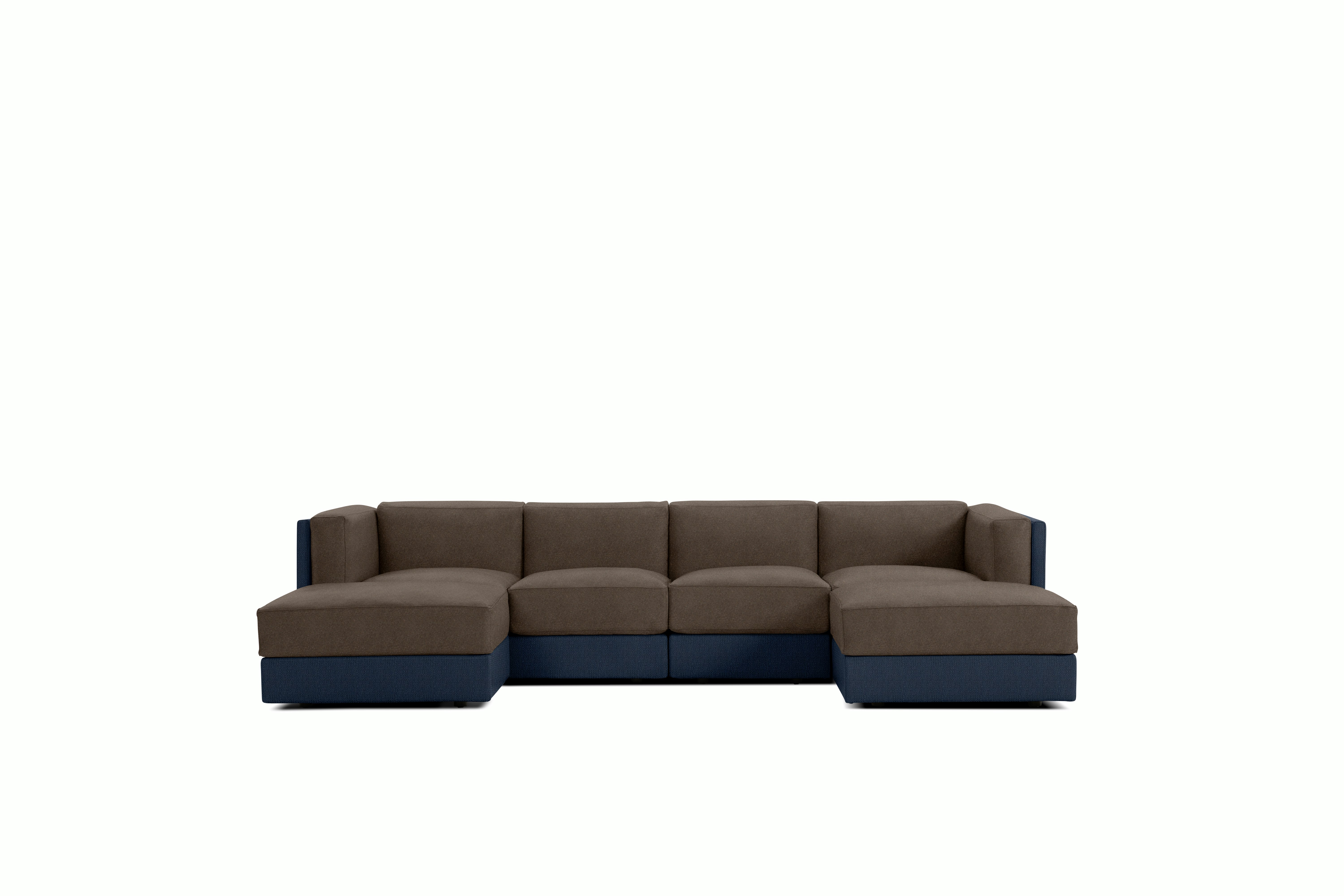 Symme Double Chaise Sectional - Fabric Frame,  Pebble Weave,  Lapis,  Pecora,  Chocolate