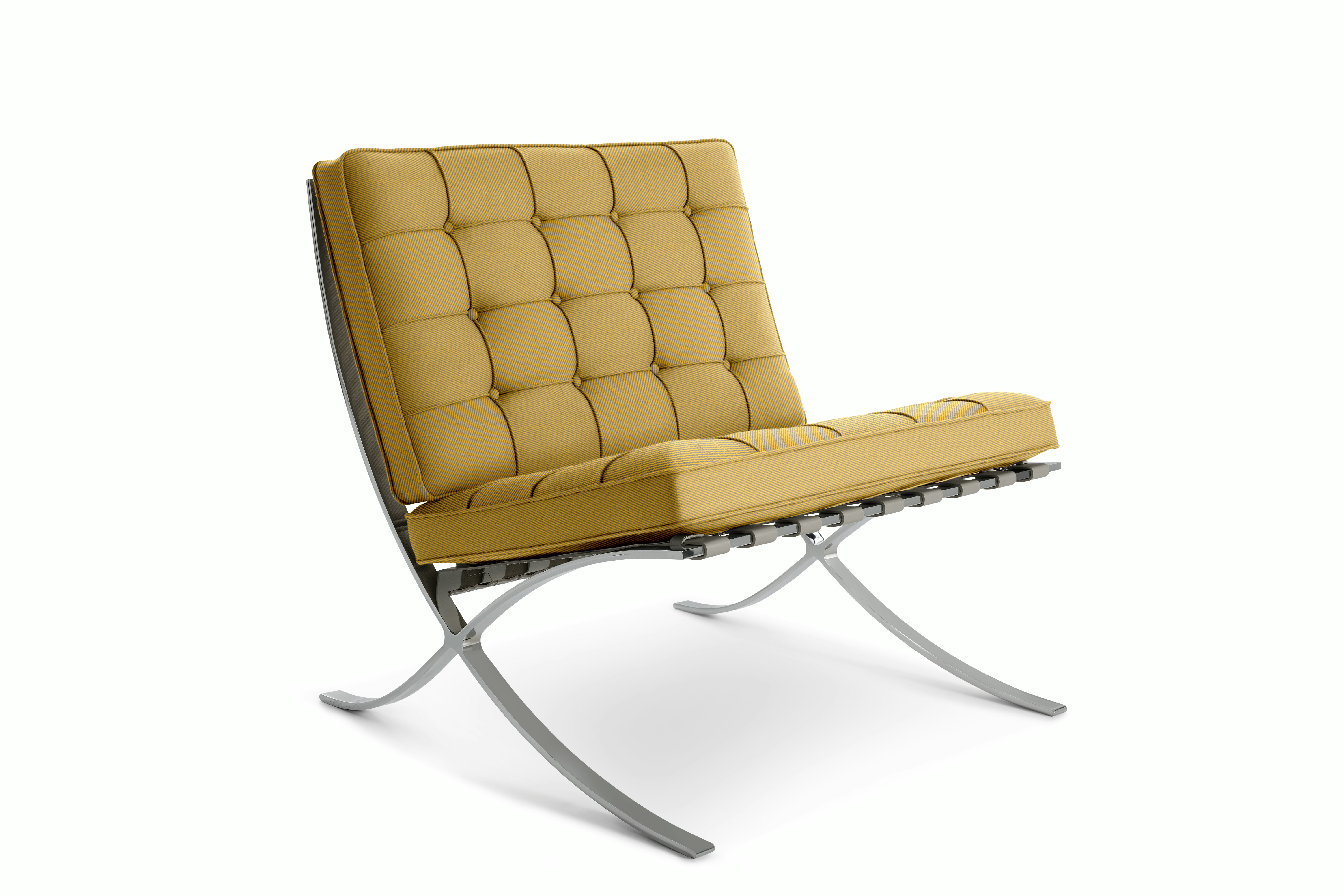 Barcelona Chair in Fancy Twill,  Nectar,  Polished Chrome