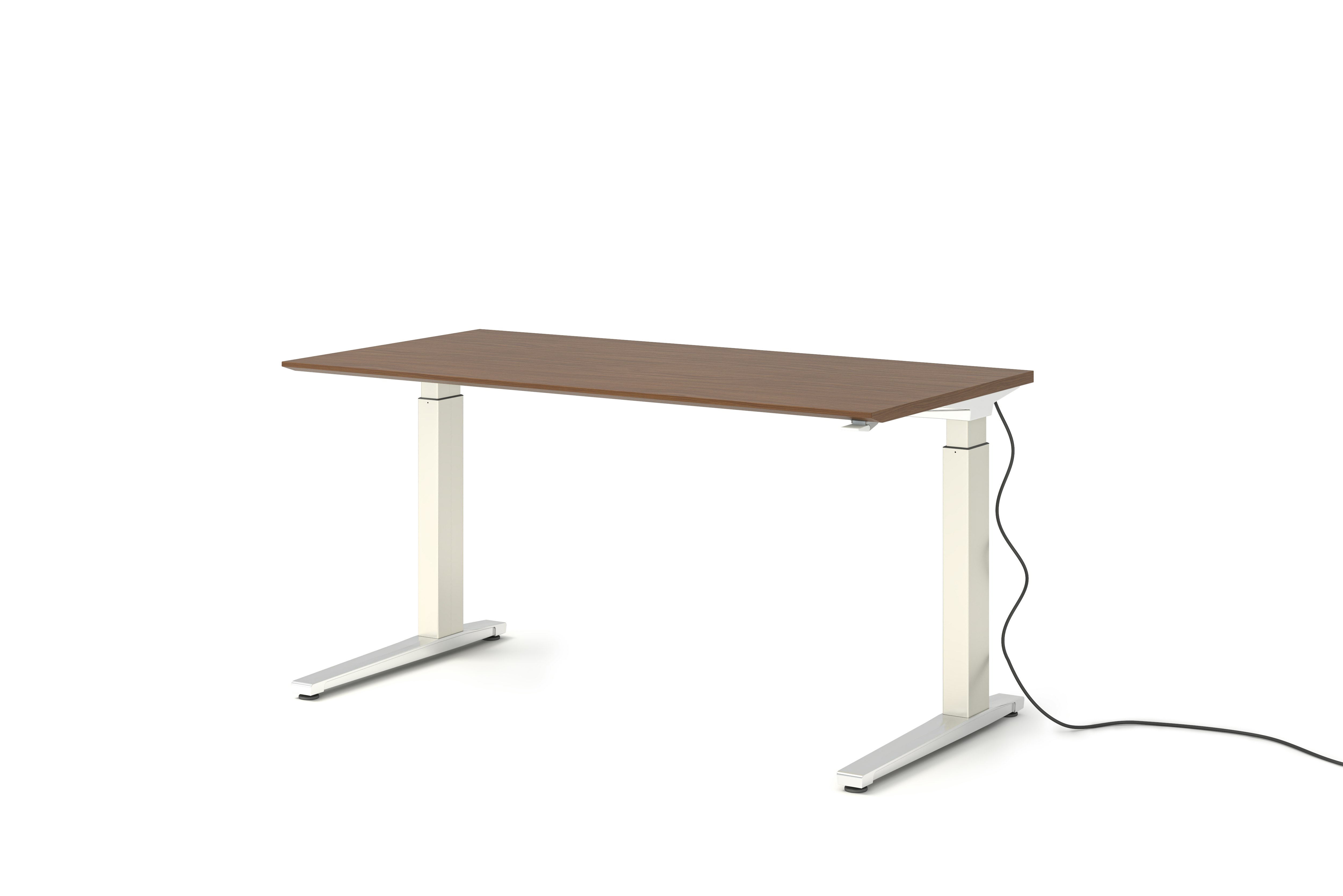 Renew Sit-To-Stand Desk - 29x58,  Veneer Walnut,  White,  Polished Aluminum,  Standard Power