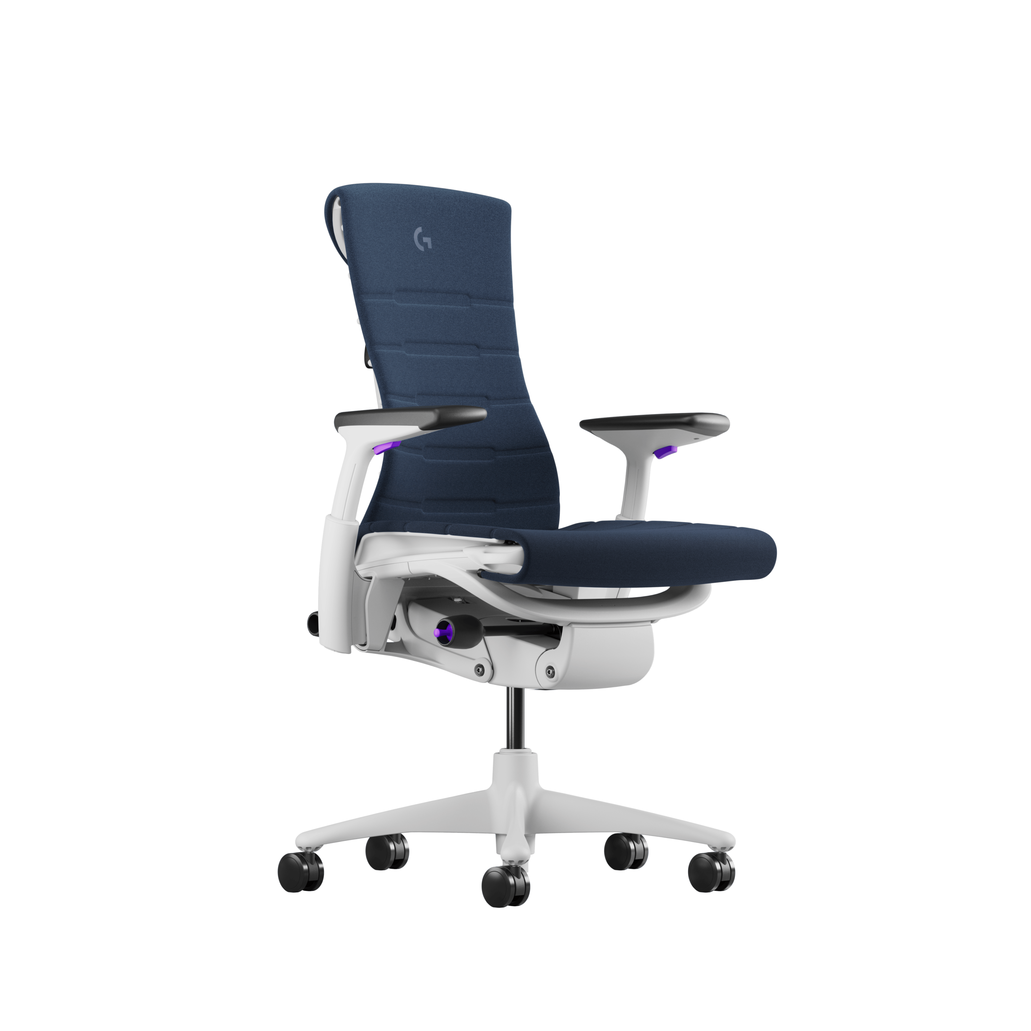 Embody Gaming Chair in White, Nightfall and Nova viewed from the front angle