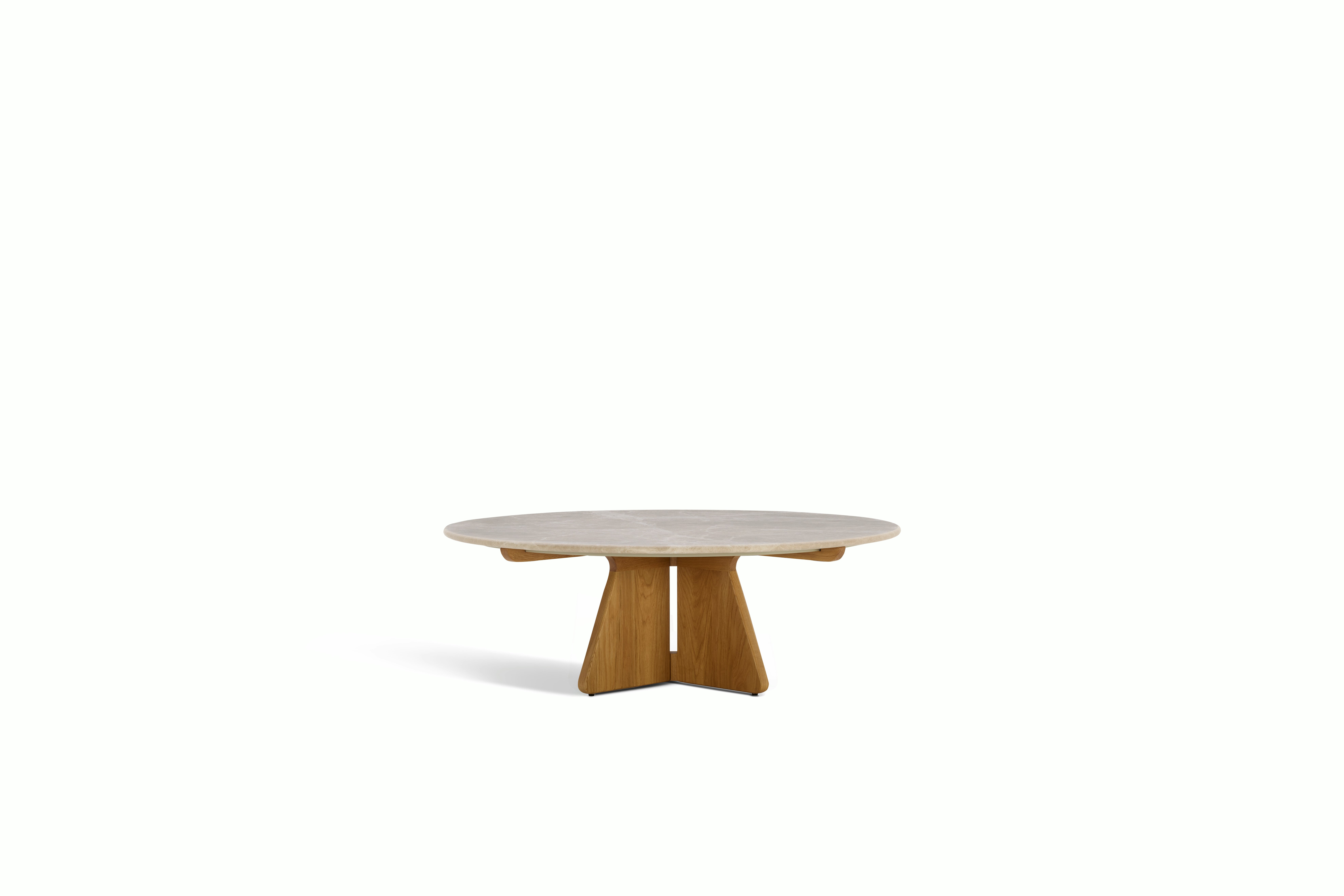 A Pinna Coffee Table in Emperador Oak viewed from an angle.