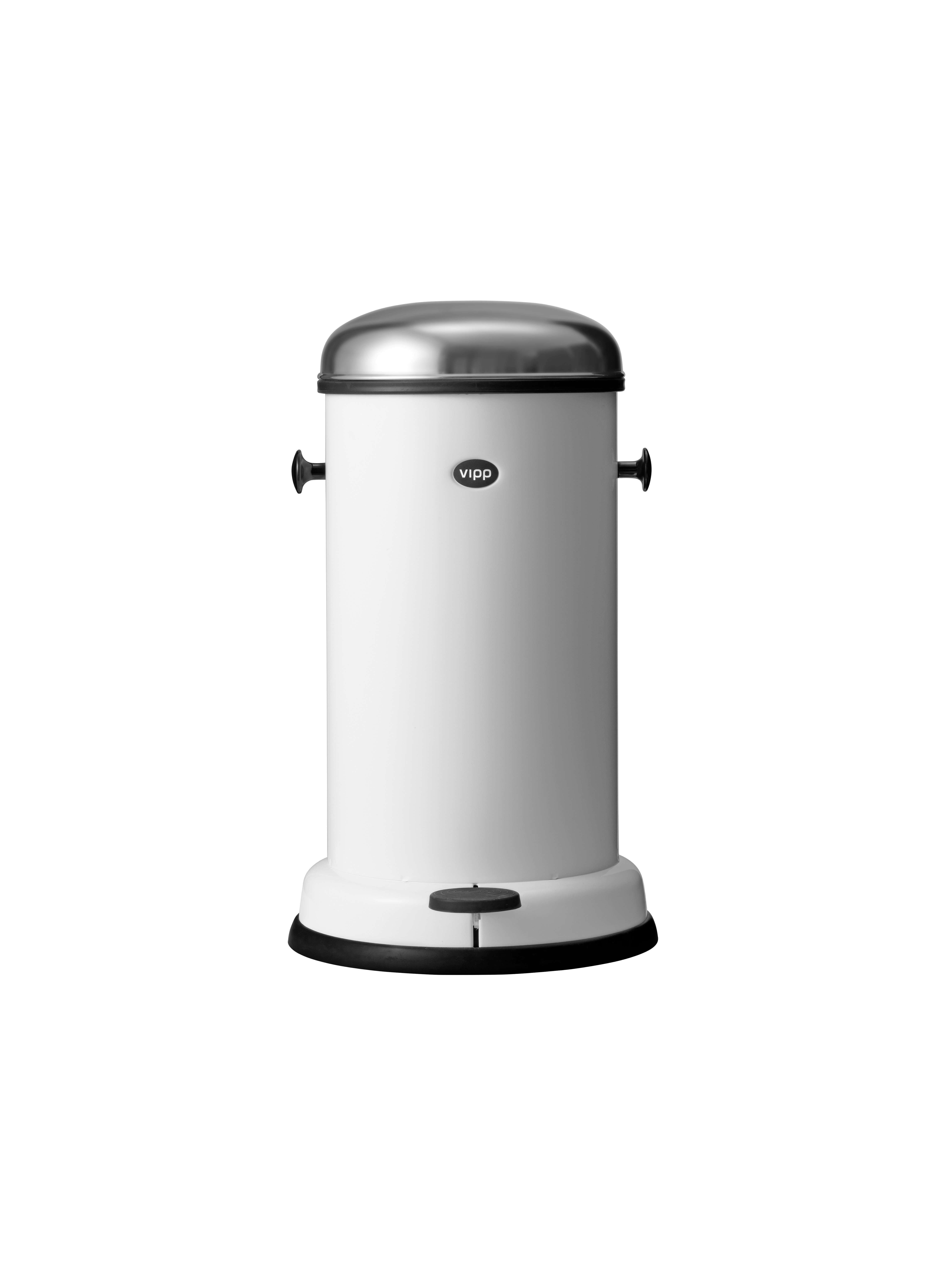 A Vipp Pedal Bin Viewed from the front.