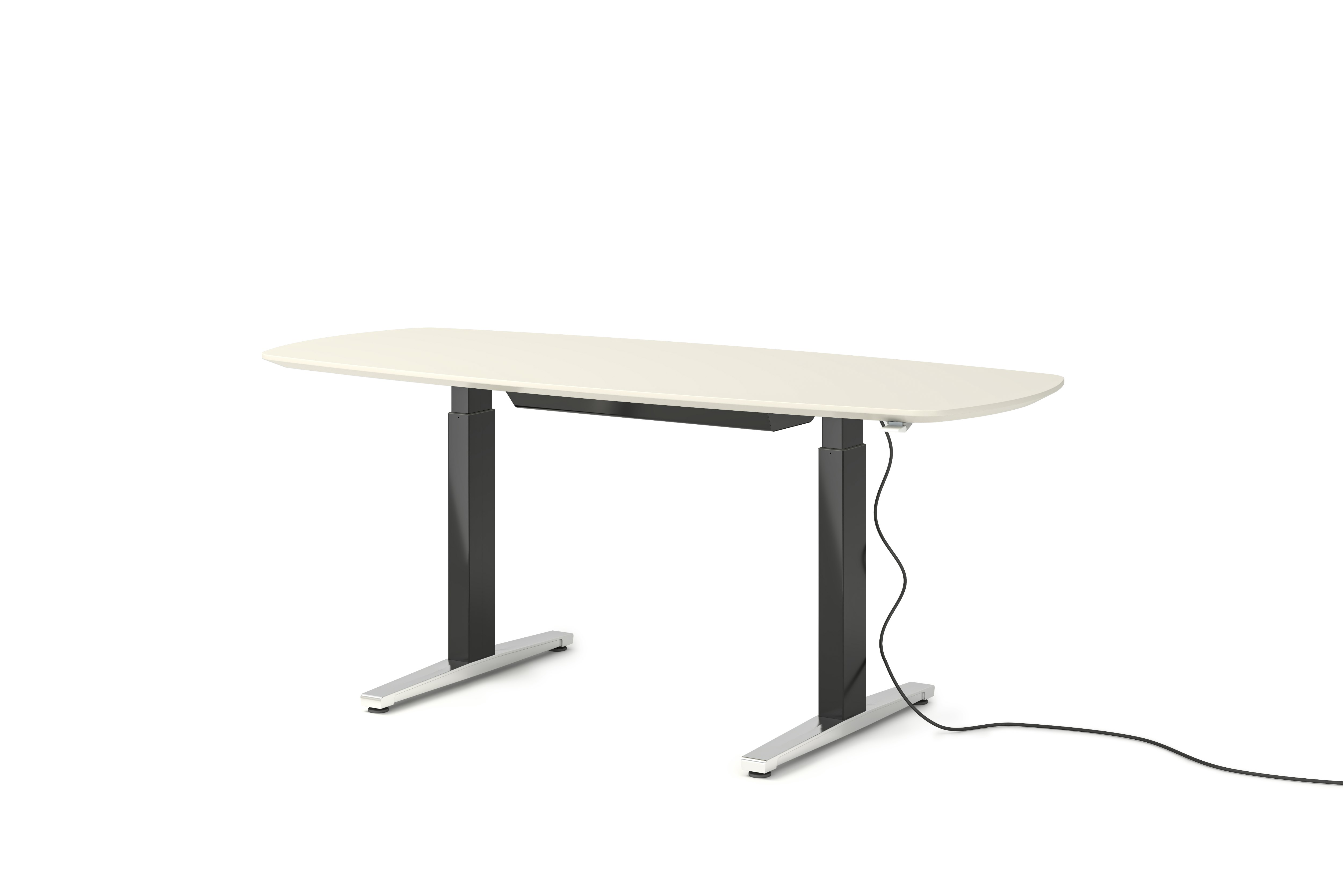 Renew Executive S2S Desk (KIT) - 30in x 72in, Laminate White, Graphite Satin / Polished Aluminum, Integrated Cord Management, Standard Power, Extended, T Leg