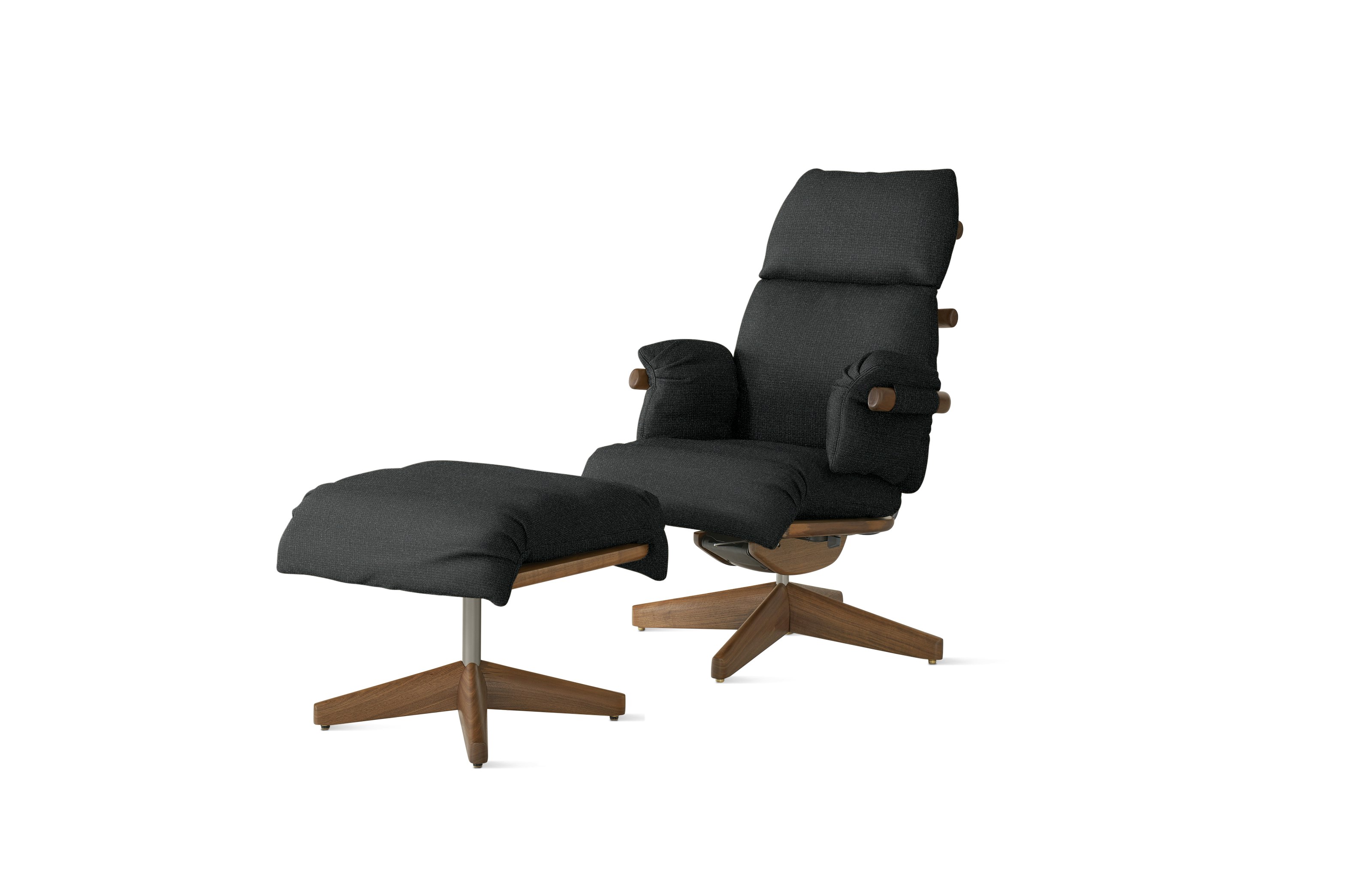 Ramus Lounge Chair & Ottoman - Pebble Weave,  Cinder,  Walnut,  Satin Nickel