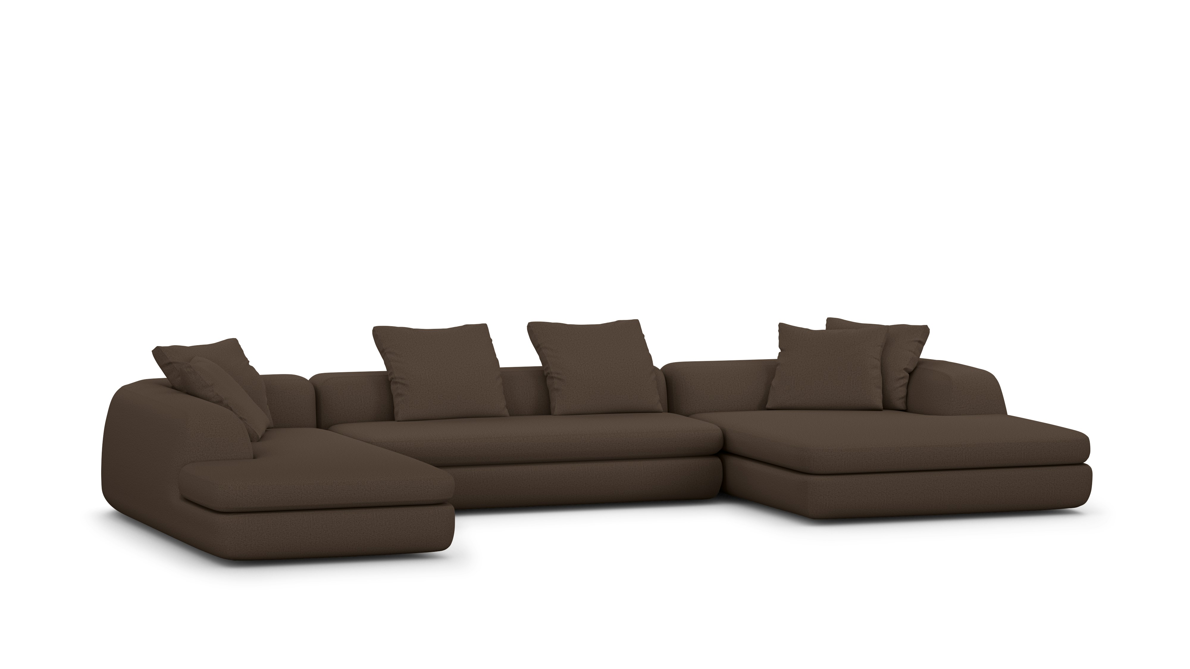 A Atlason Americano Asymmetrical Double Chaise Sectional in chocolate viewed from an angle.