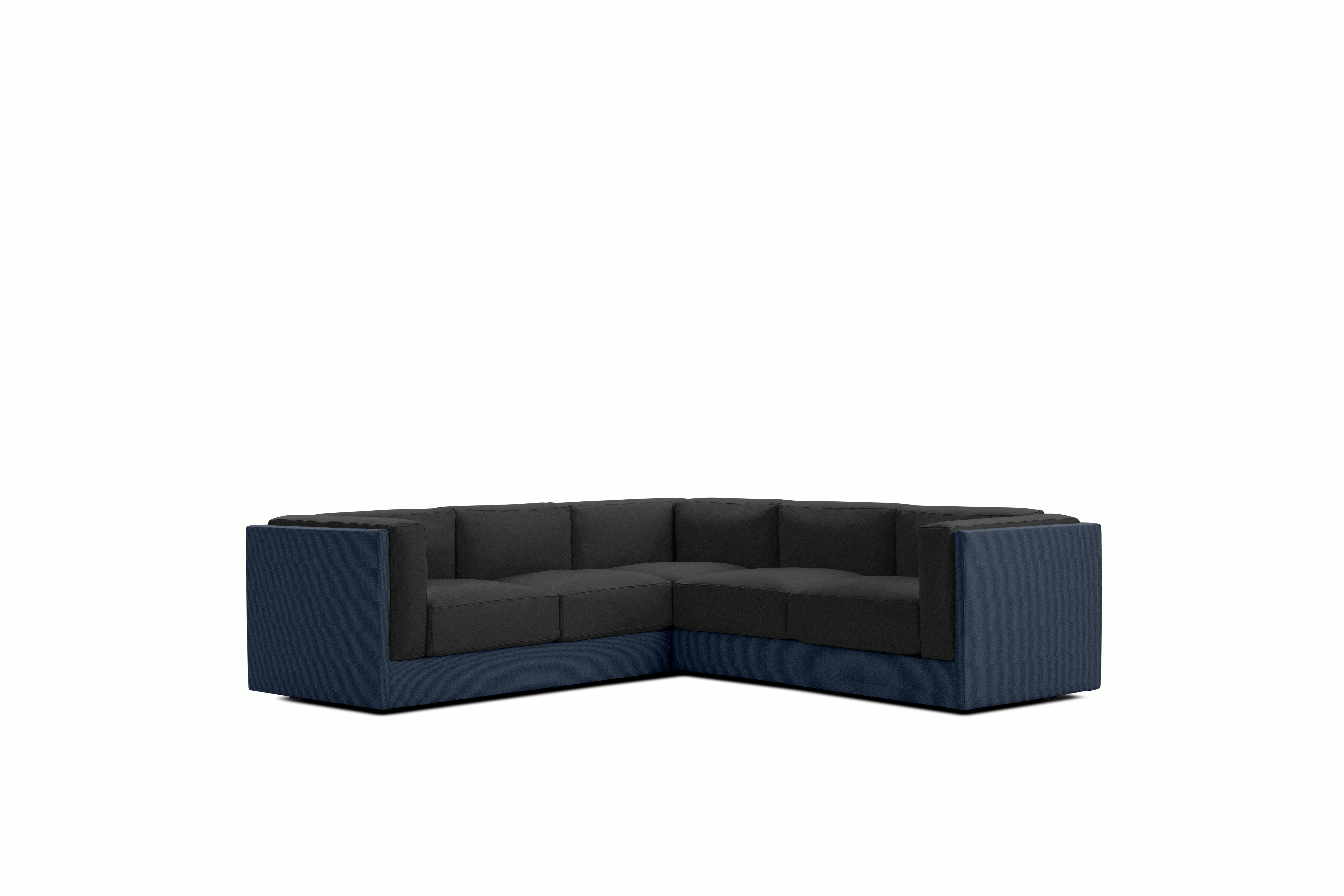 Symme Corner Sectional - Fabric Frame,  Pebble Weave,  Lapis,  Prone Leather,  Obsidian
