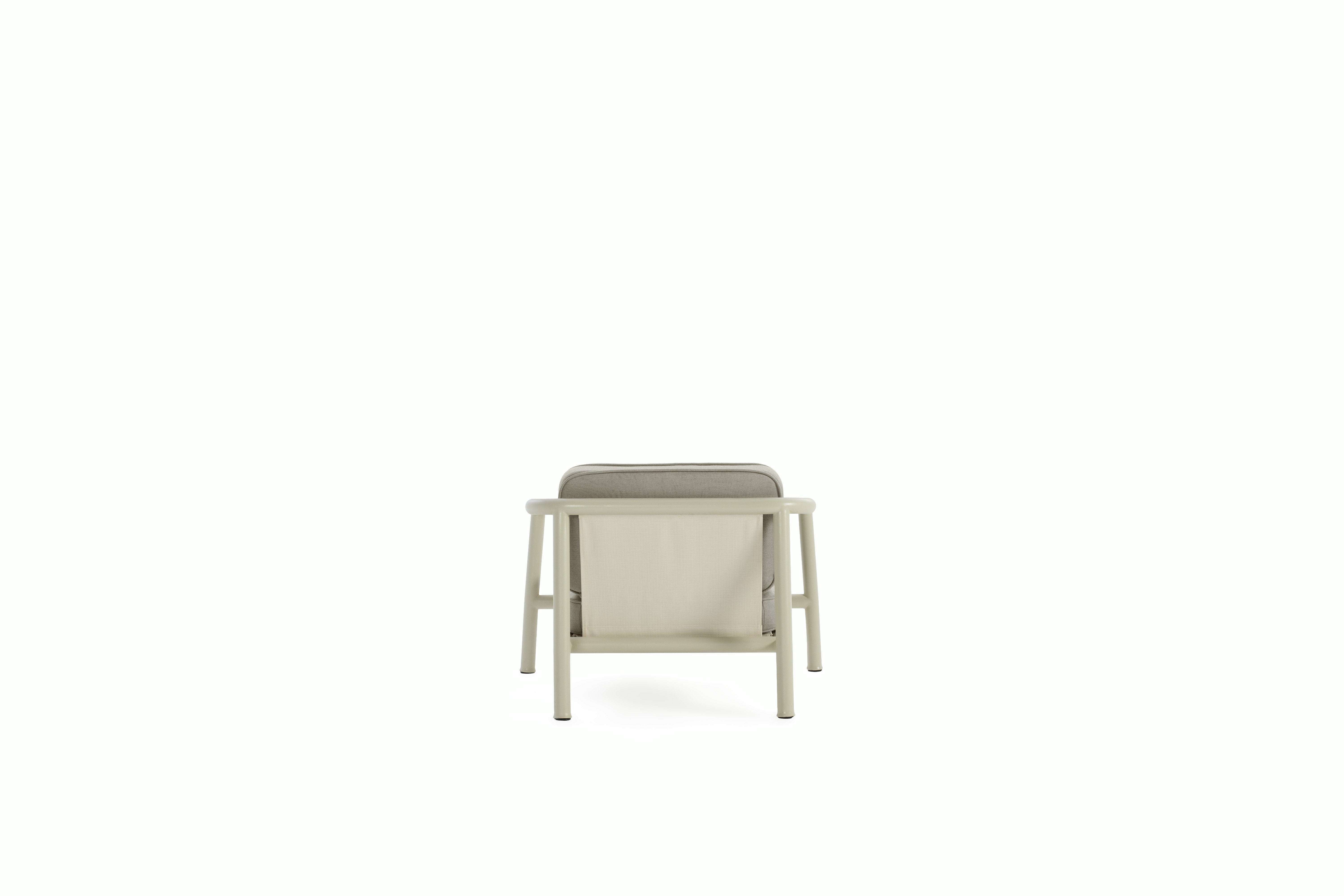 A Campus Outdoor Sofa Armchair in Pebble Grey viewed from back.