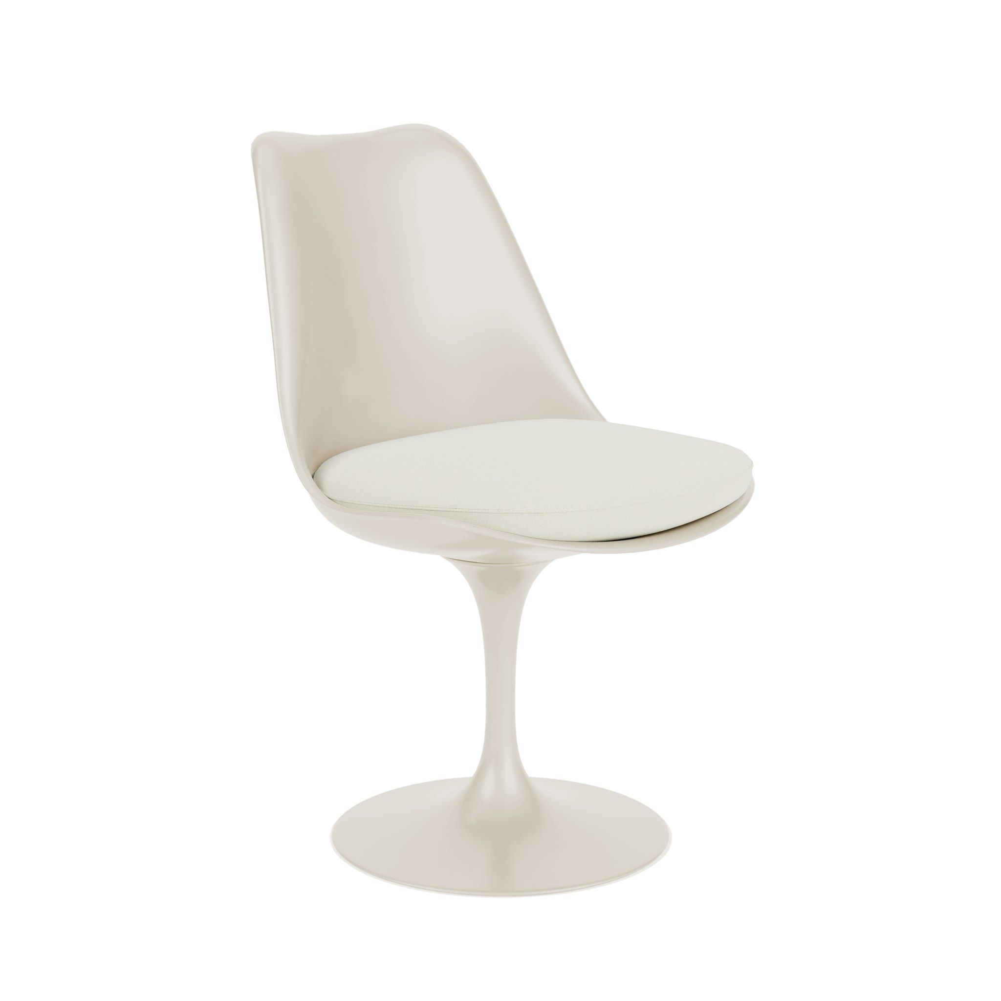 A Tulip Chair Armless in pearl and cream viewed from an angle
