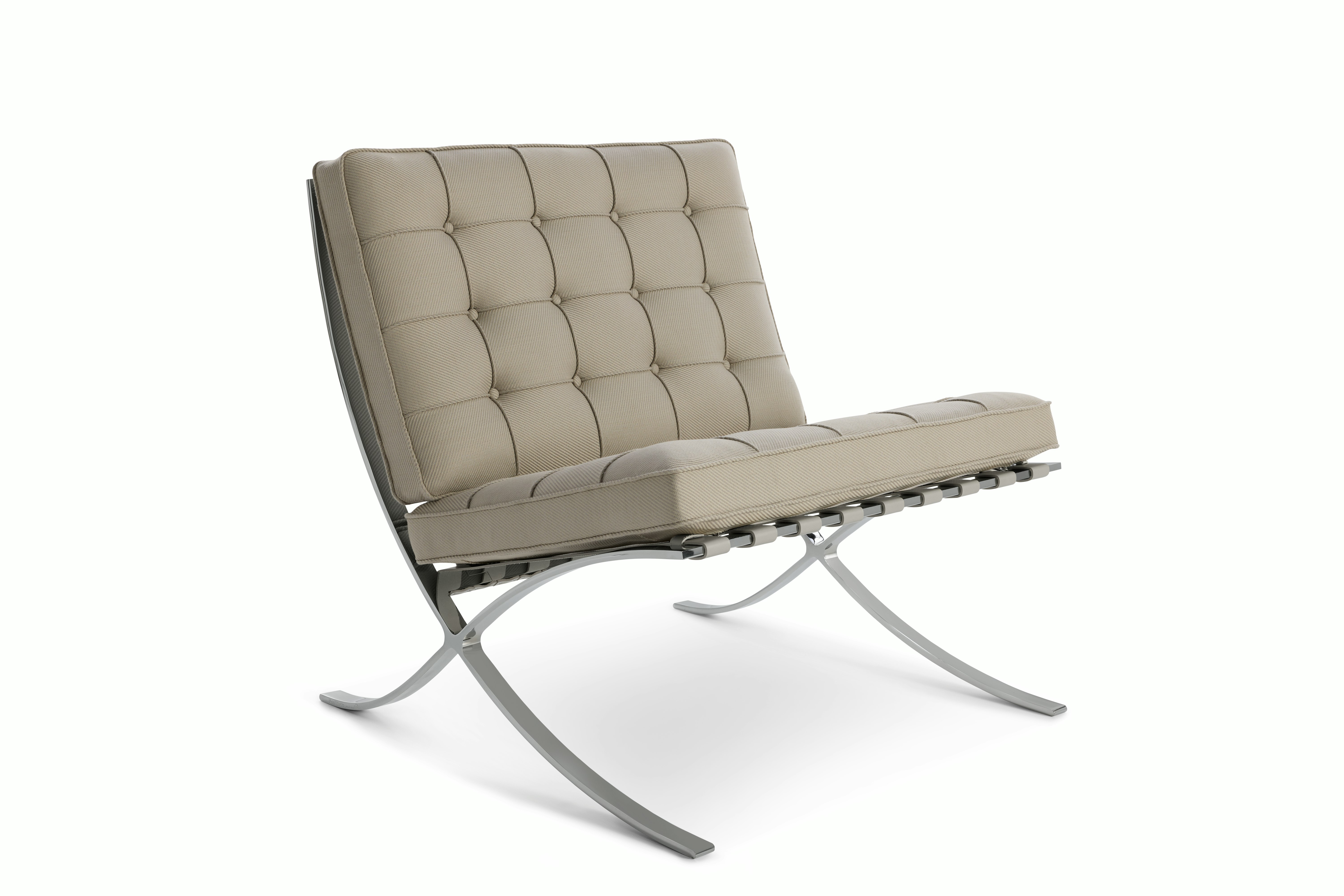 Barcelona Chair in Fancy Twill,  Putty,  Polished Chrome