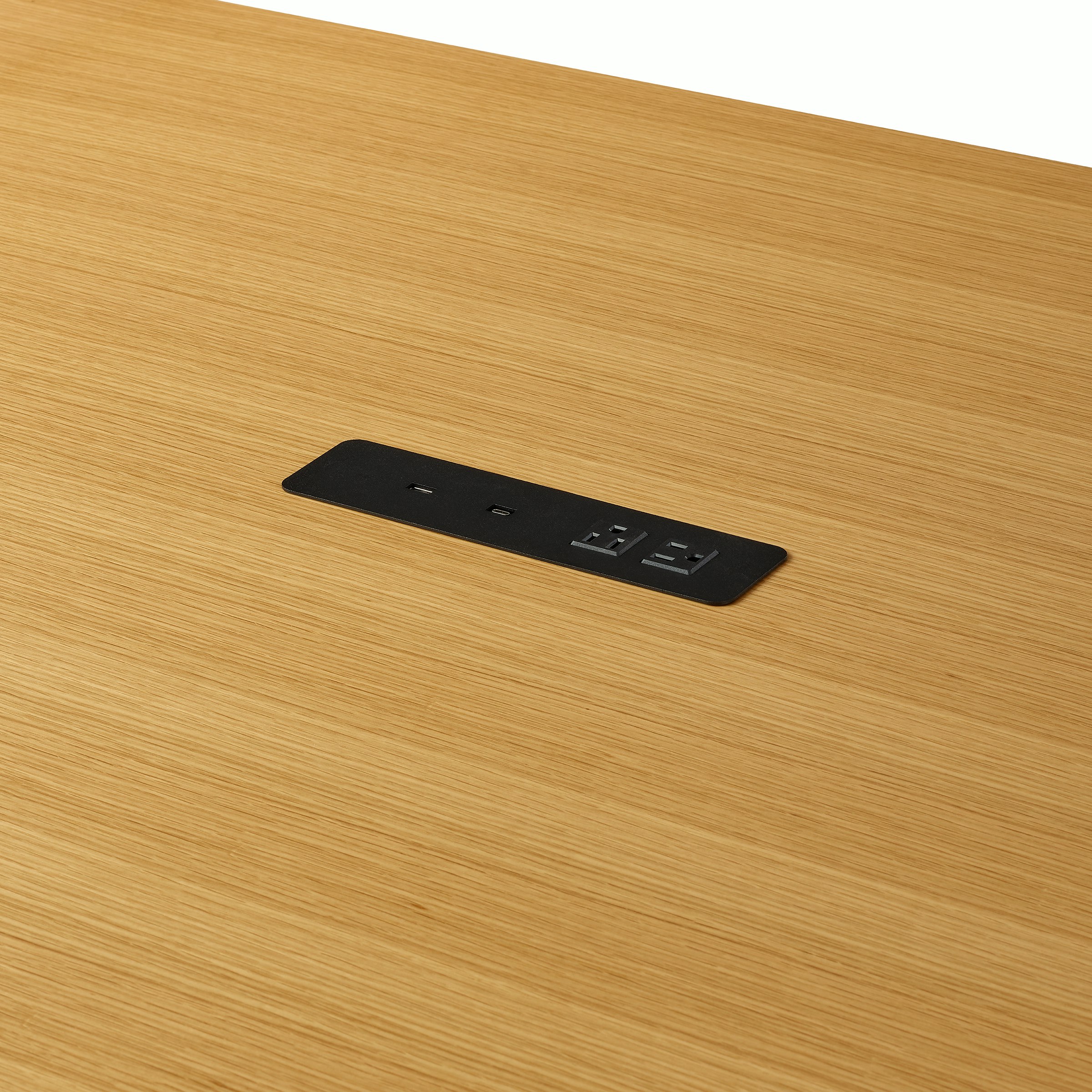 JD Waterfall Table in Oak Counter Height, power detail view.