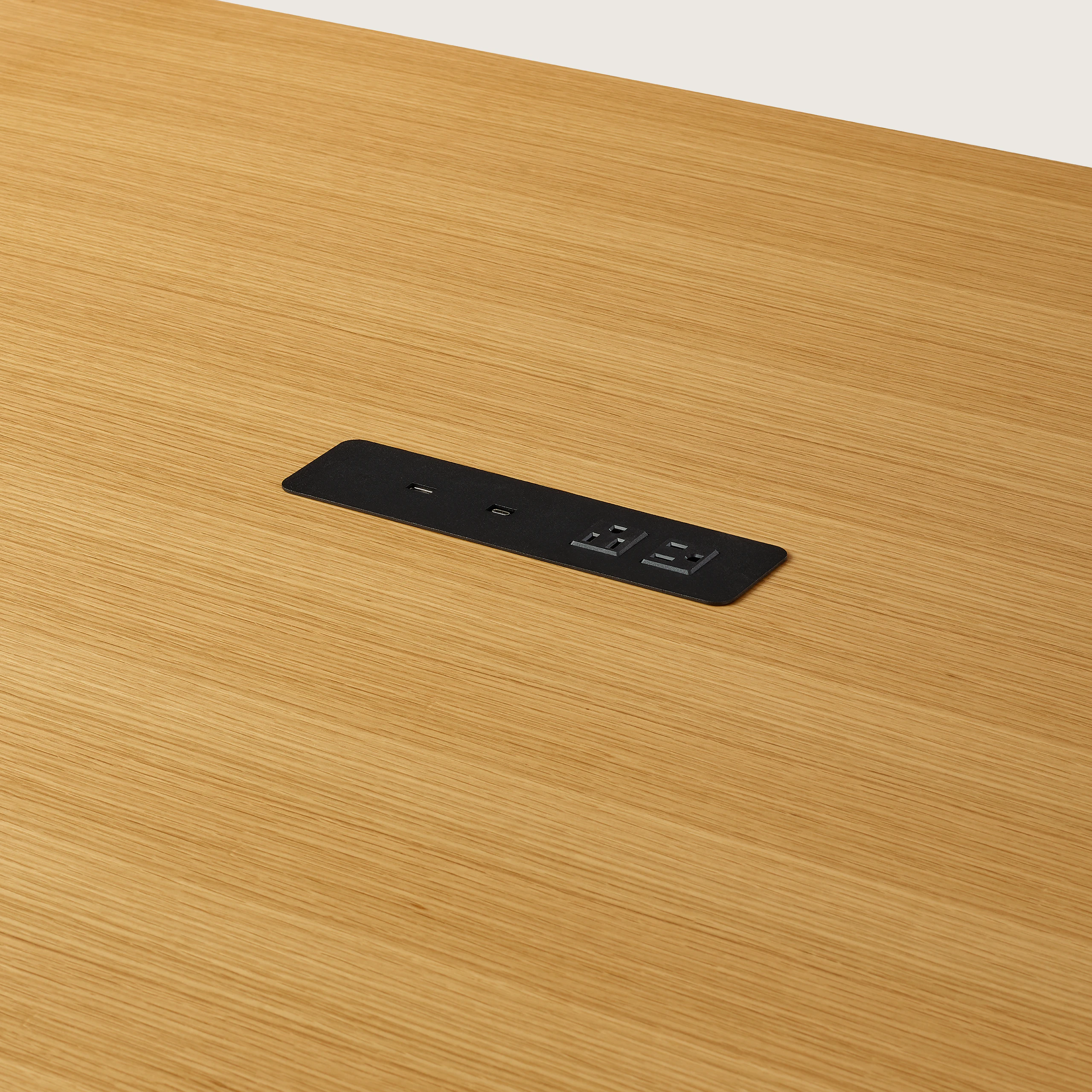 JD Waterfall Table in Oak Counter Height, power detail view.