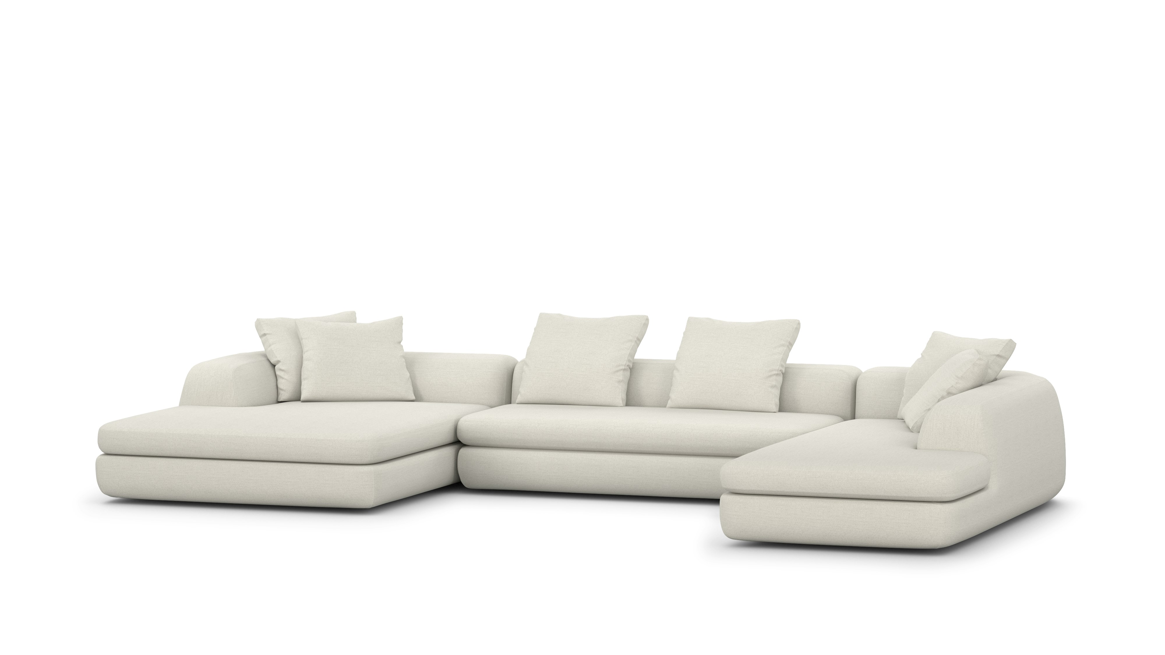 A Atlason Americano Asymmetrical Double Chaise Sectional in buckram viewed from an angle.