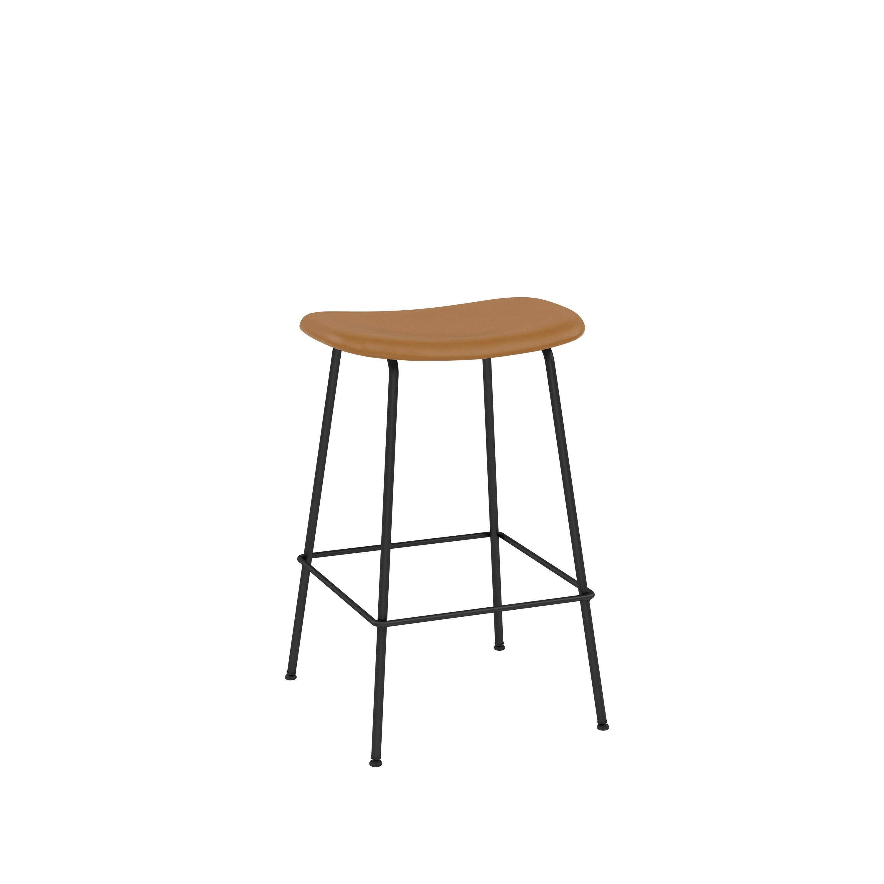 Fiber Backless Counter Stool - Tube, Refine Leather, Whisky, Anthracite Black
