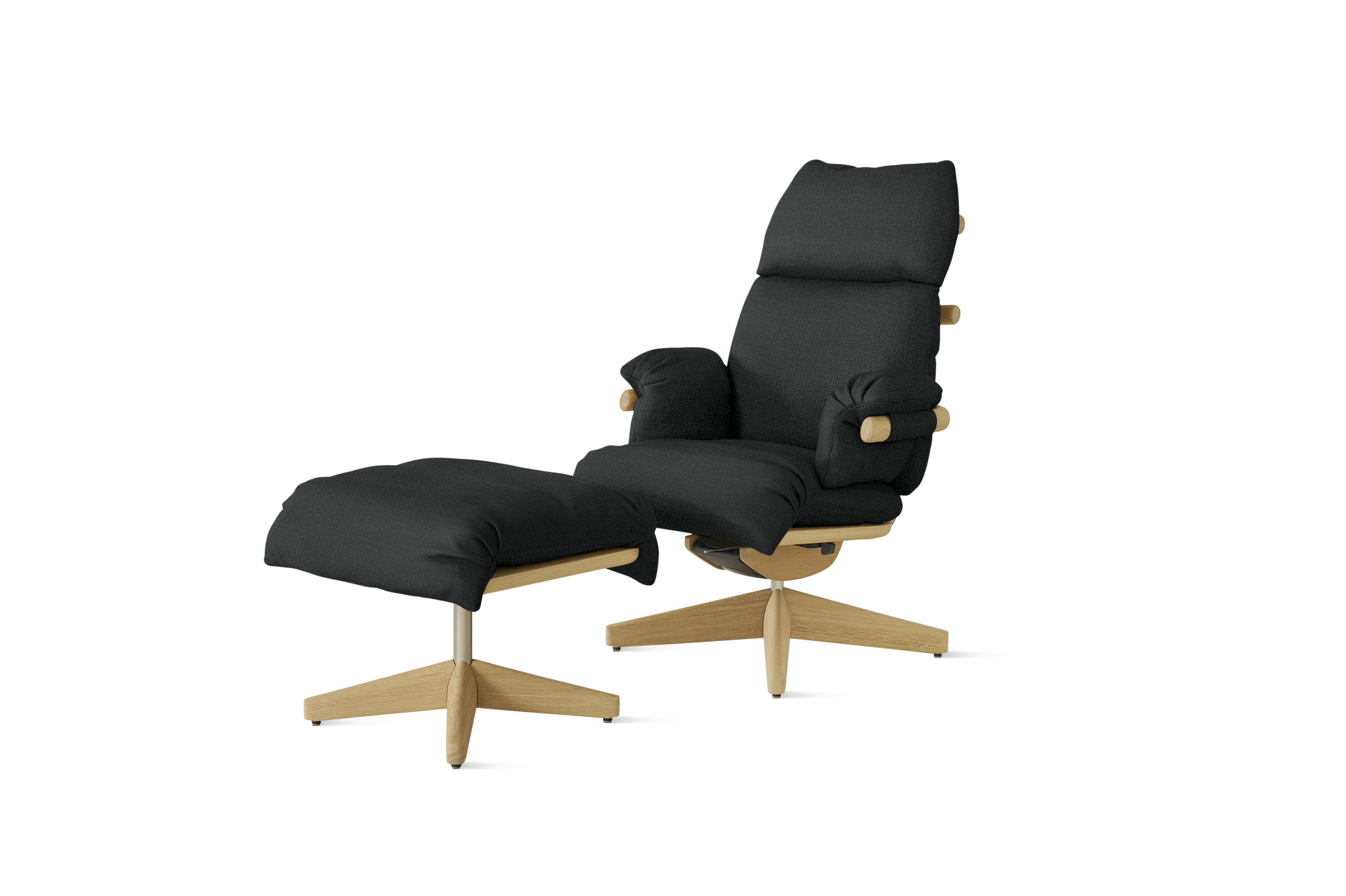 Ramus Lounge Chair & Ottoman - Pebble Weave,  Cinder,  Oak,  Satin Nickel