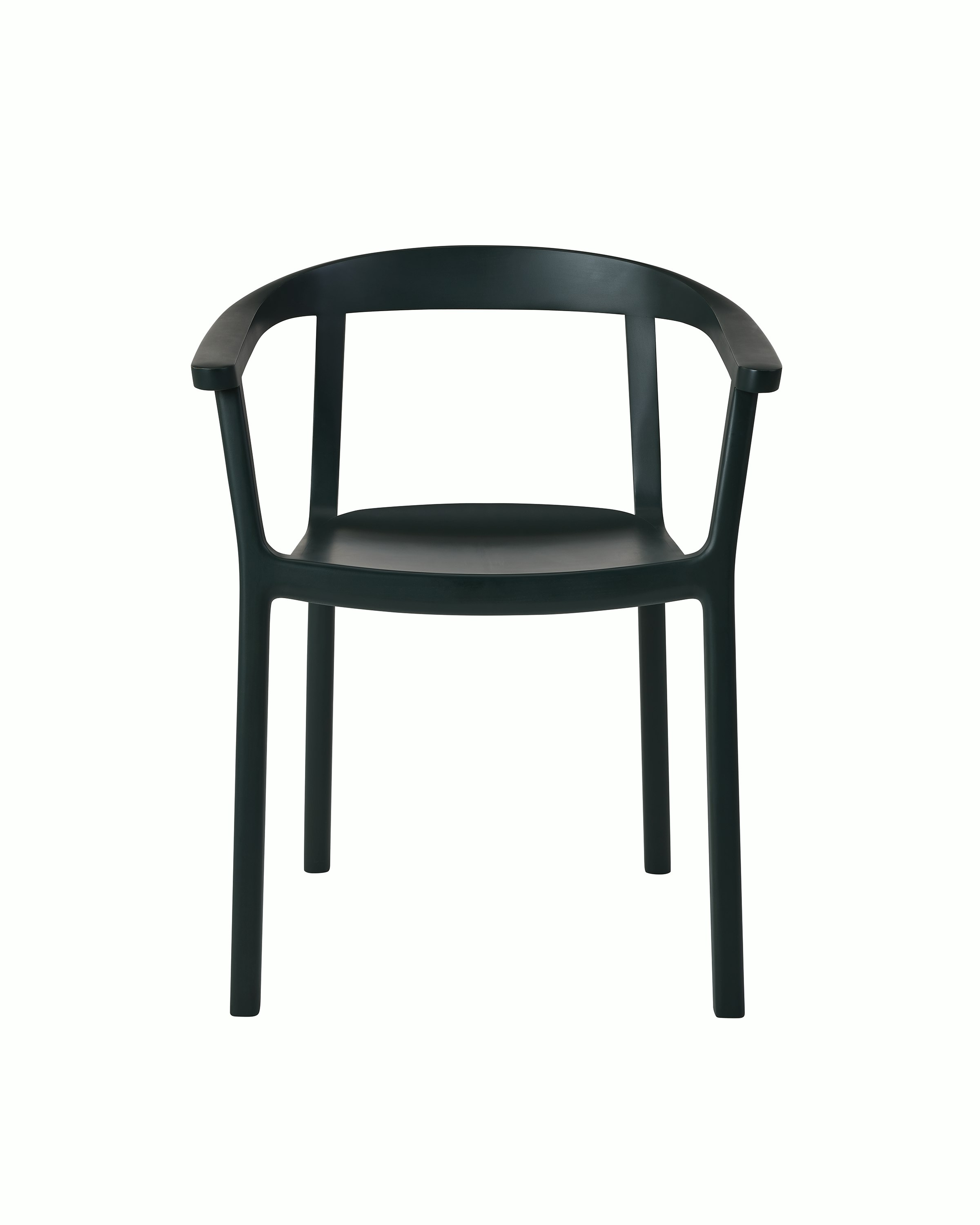 Lijn Armchair by Carole Baijings for Geiger in Ivy frame, front view on a white sweep.