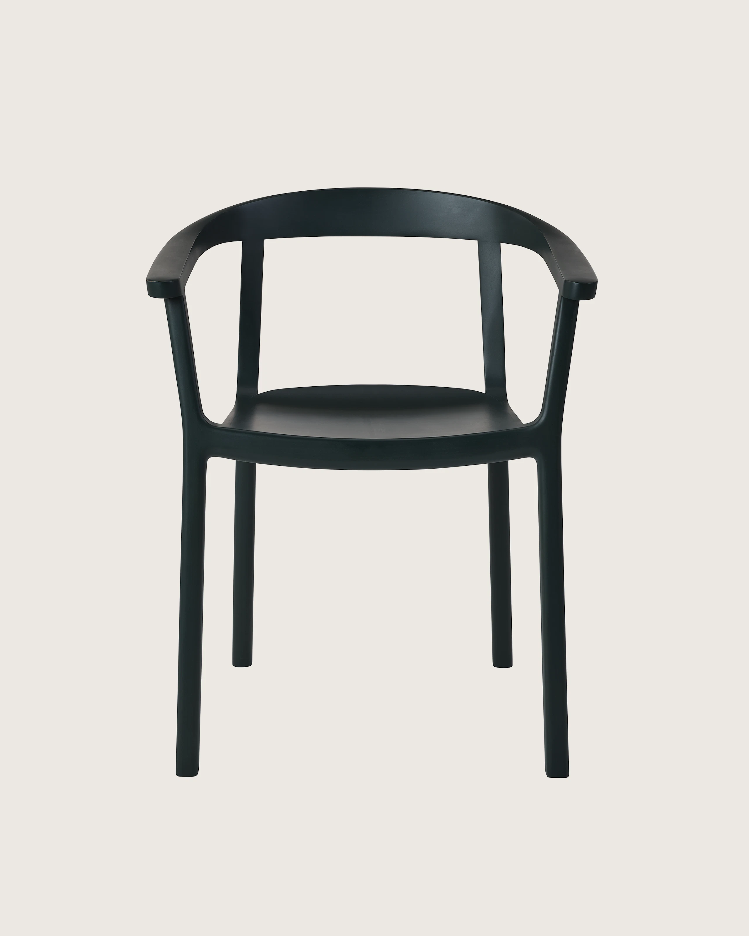 Lijn Armchair by Carole Baijings for Geiger in Ivy frame, front view on a white sweep.