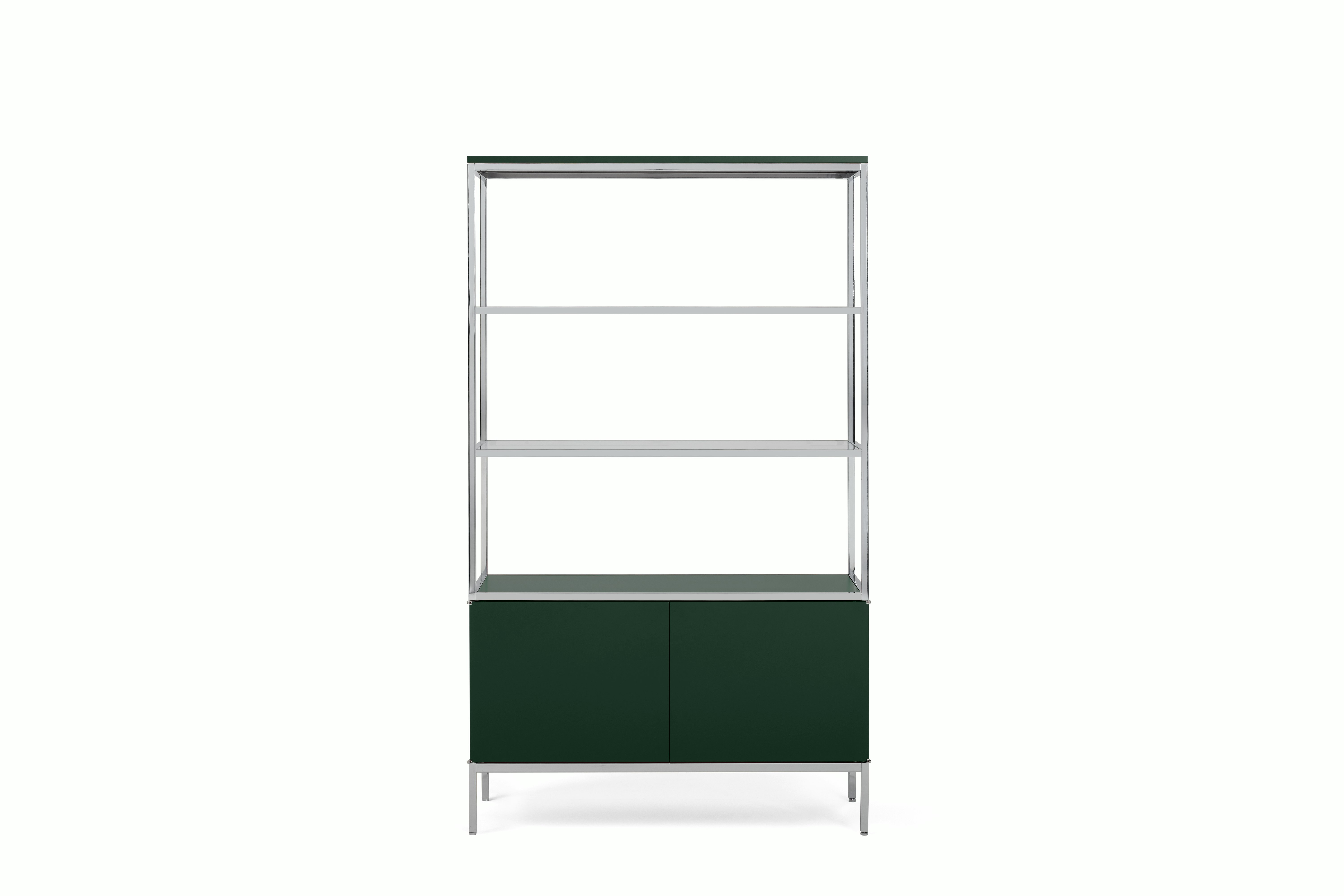 A Knoll Chermayeff Bookcase in Dark Python Lacquer viewed from the front.