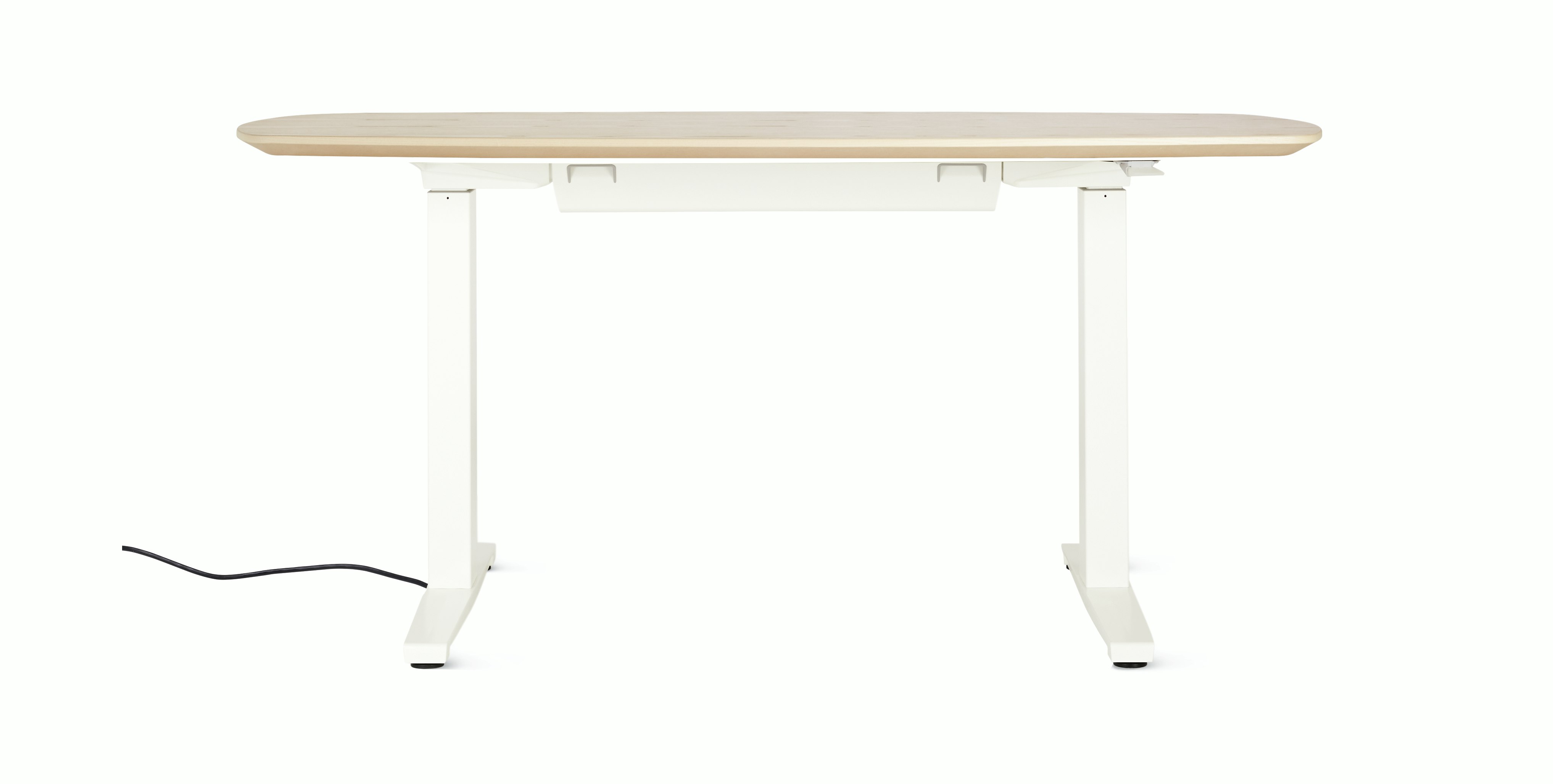 Renew Executive S2S Desk 29x58, Veneer White Ash, White / White, Integrated Cord Management, Hidden Power