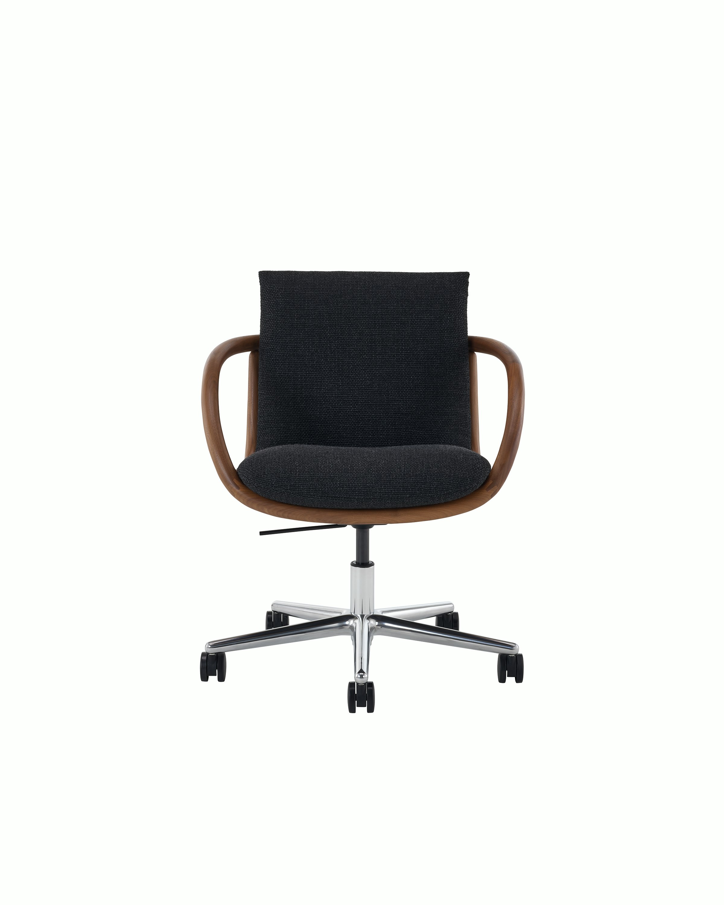 Full Loop Office Chair in Walnut and Graphite with 5 Star base on casters.