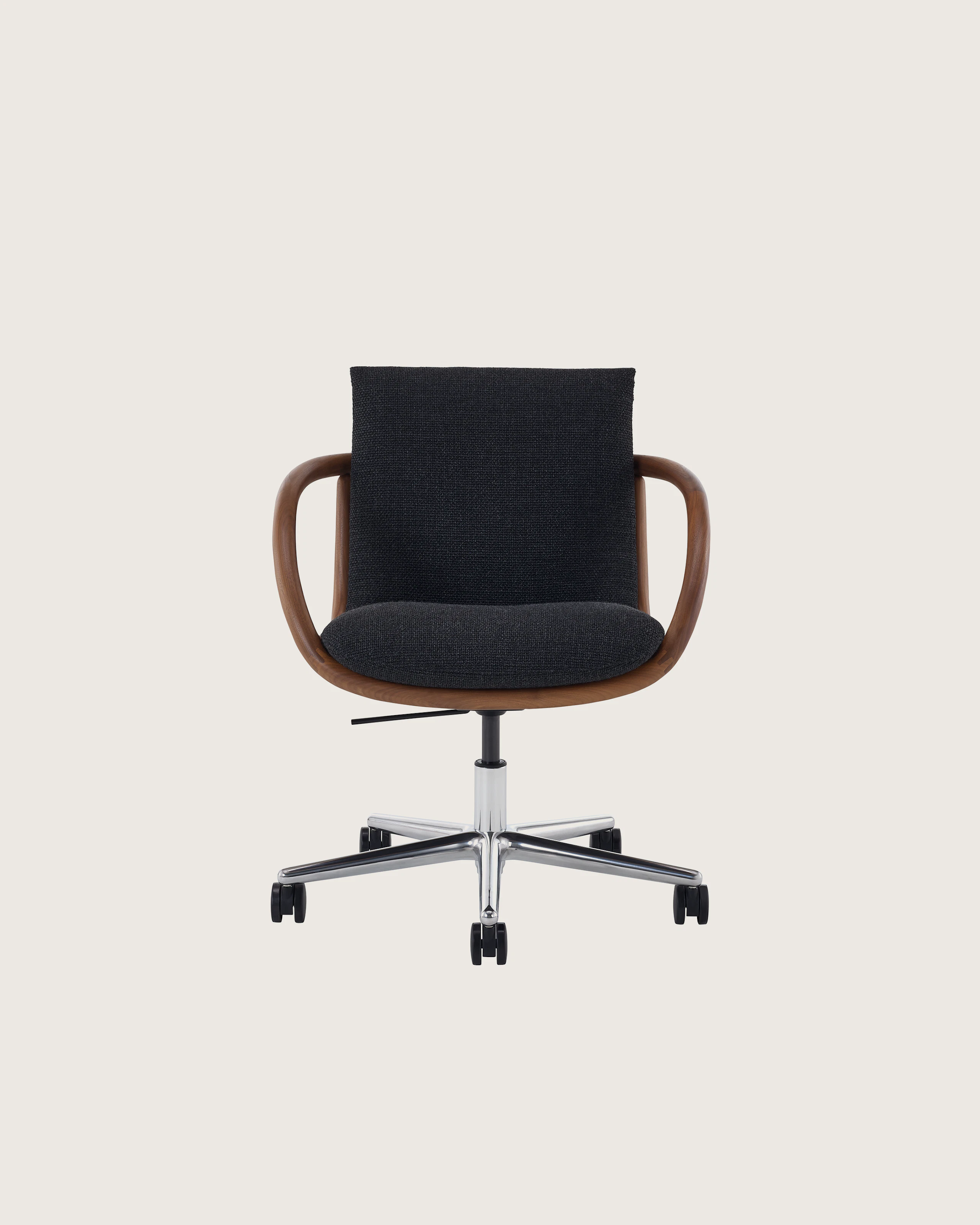 Full Loop Office Chair in Walnut and Graphite with 5 Star base on casters.