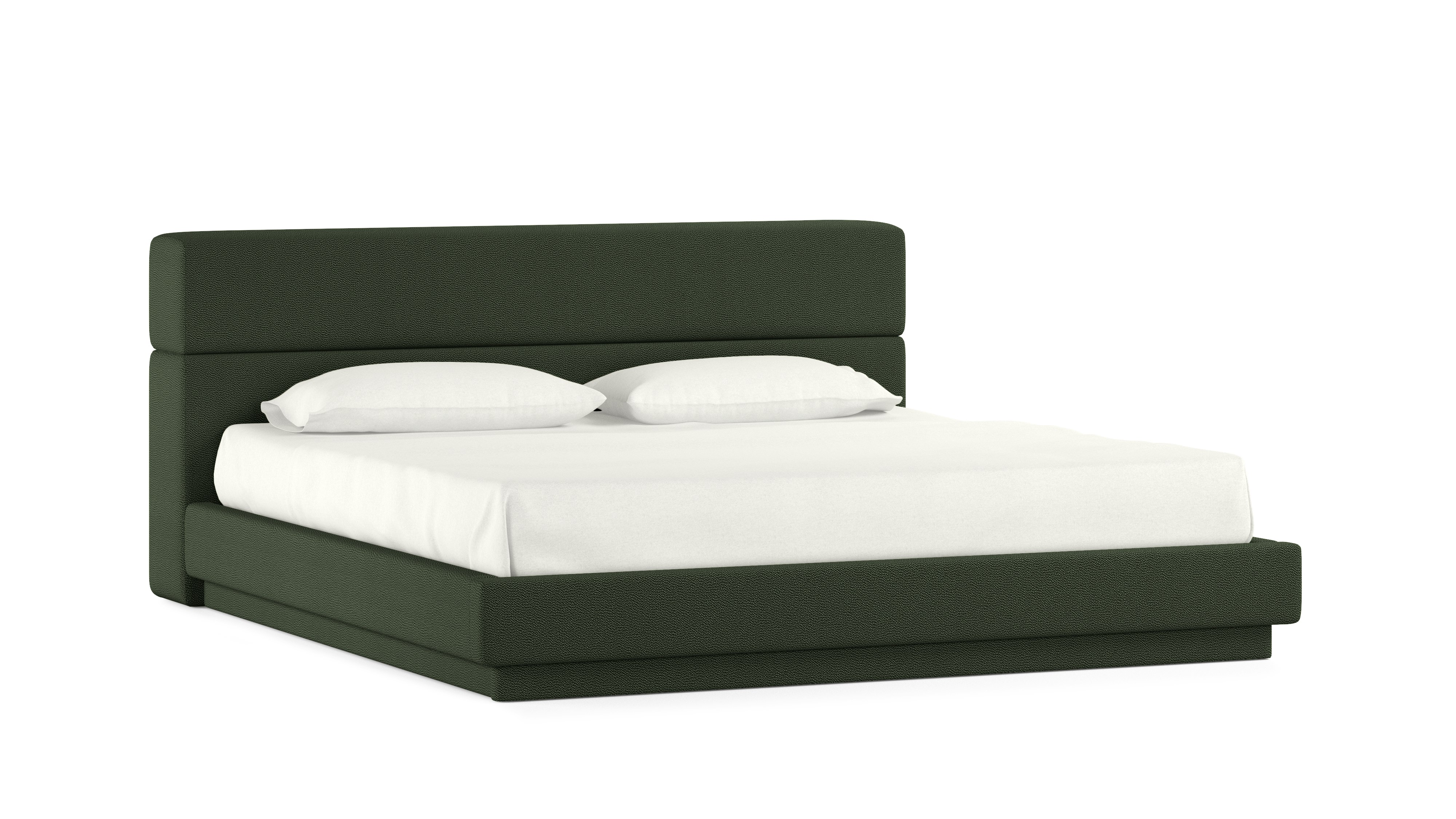 A Corbel Bed in dark green viewed from an angle.