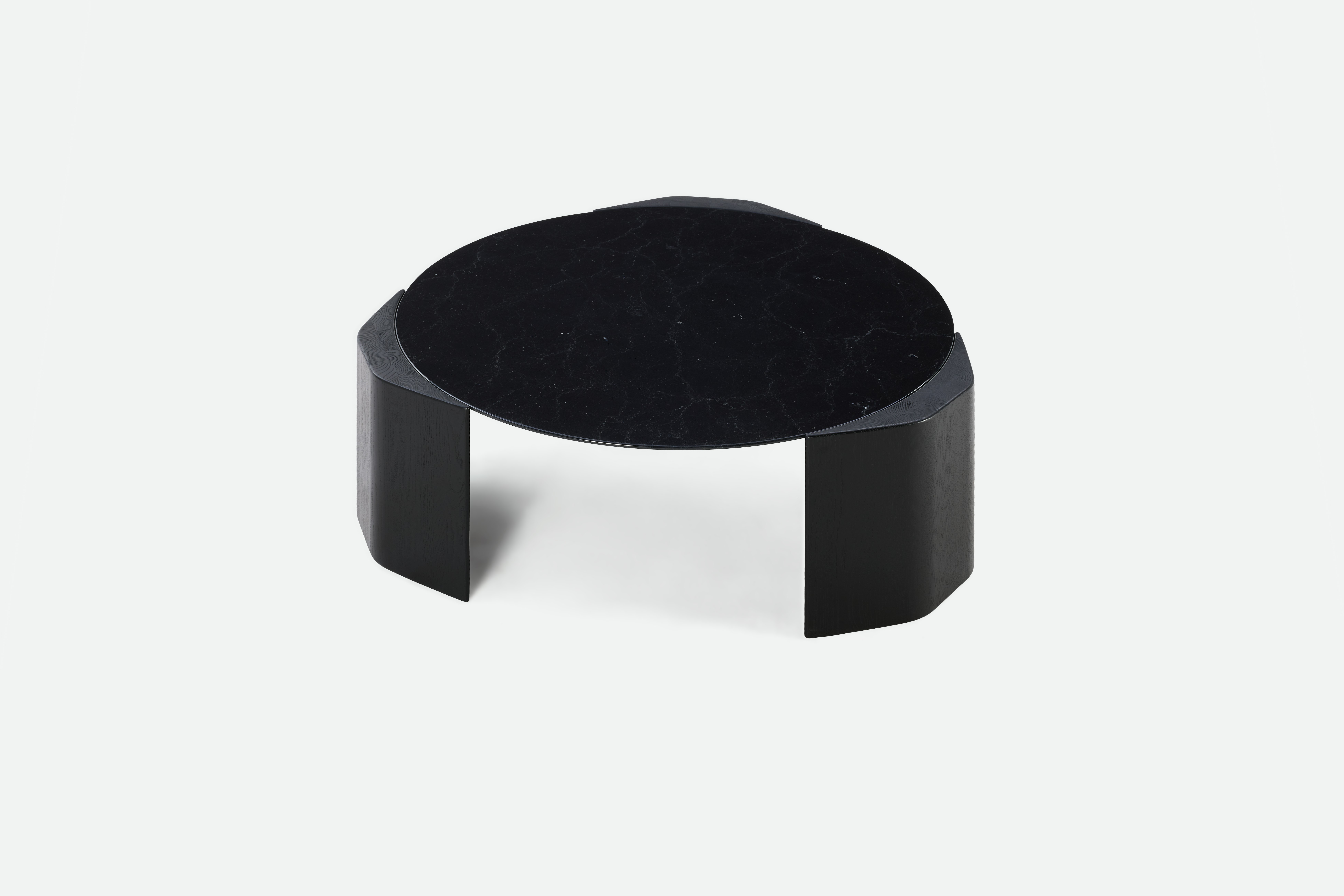 Atlason Organic Slab Coffee Table - Circle, 48", Nero Marquina Marble, Black Ash