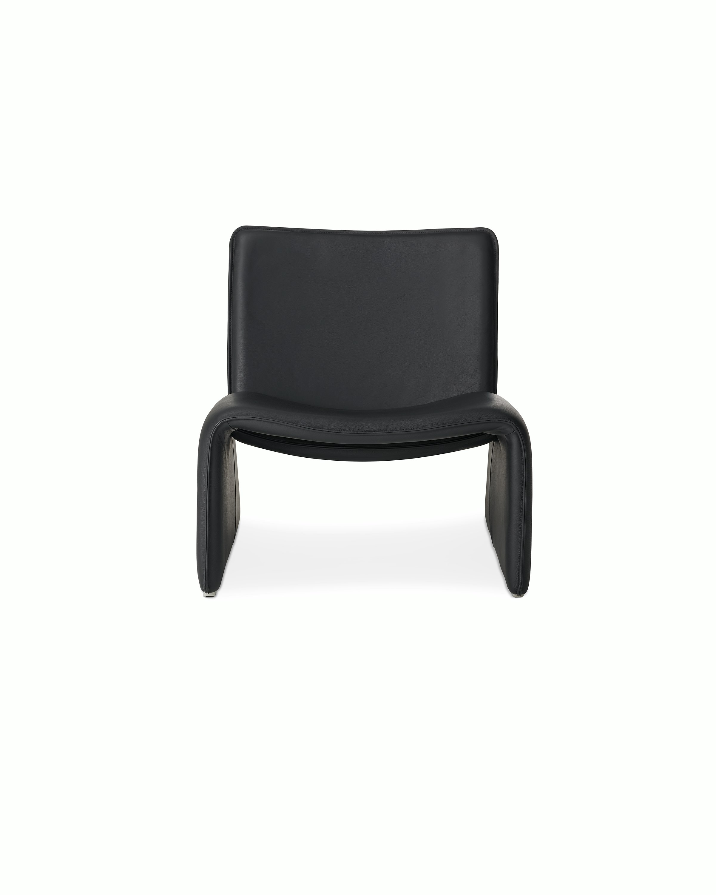 Front view black leather Fin Lounge Chair on white background.
