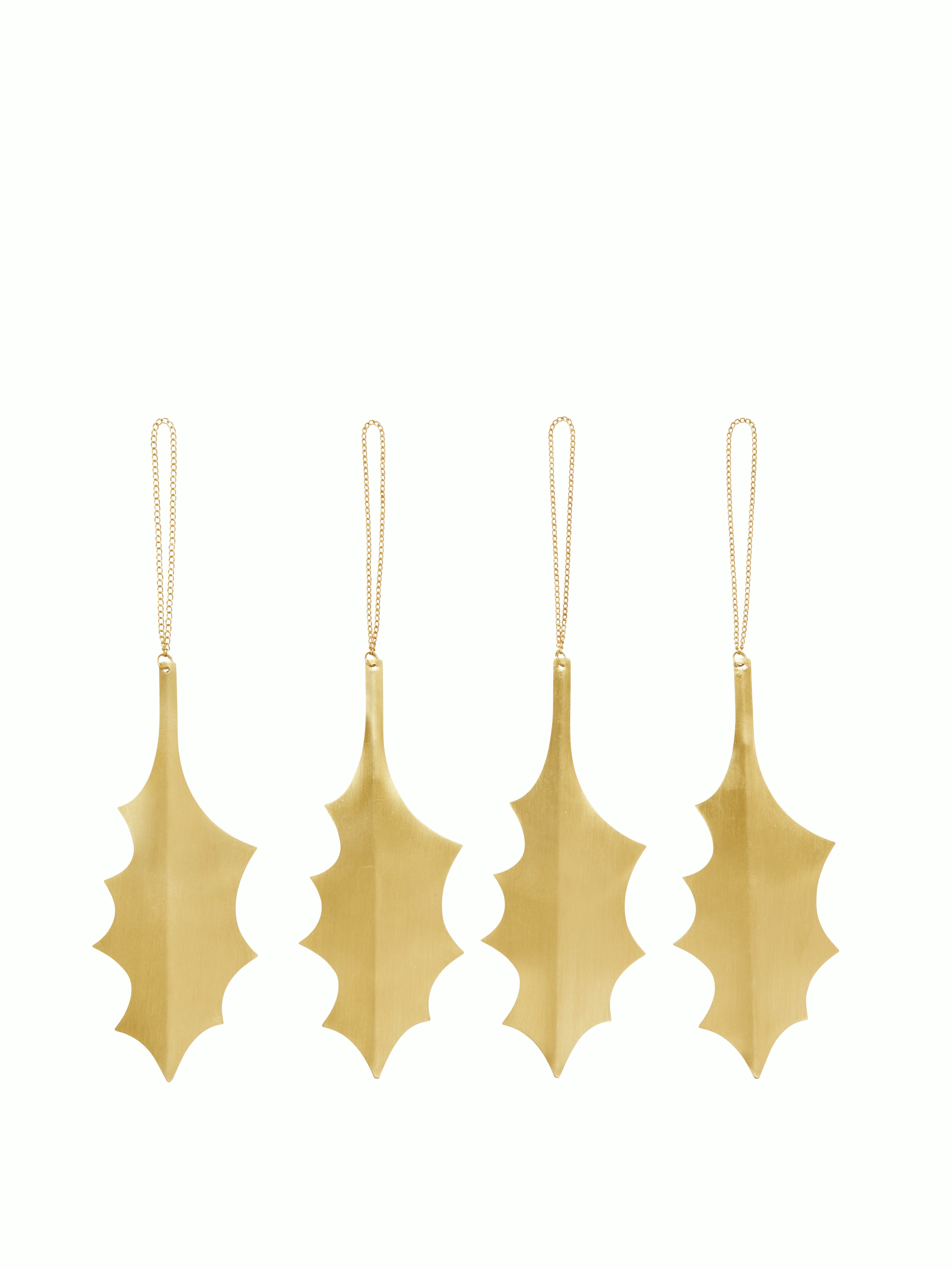 Holly Leaf Brass Ornaments - Set of 4