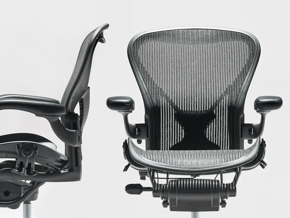 Representative black Herman Miller refurbished Aeron chair views
