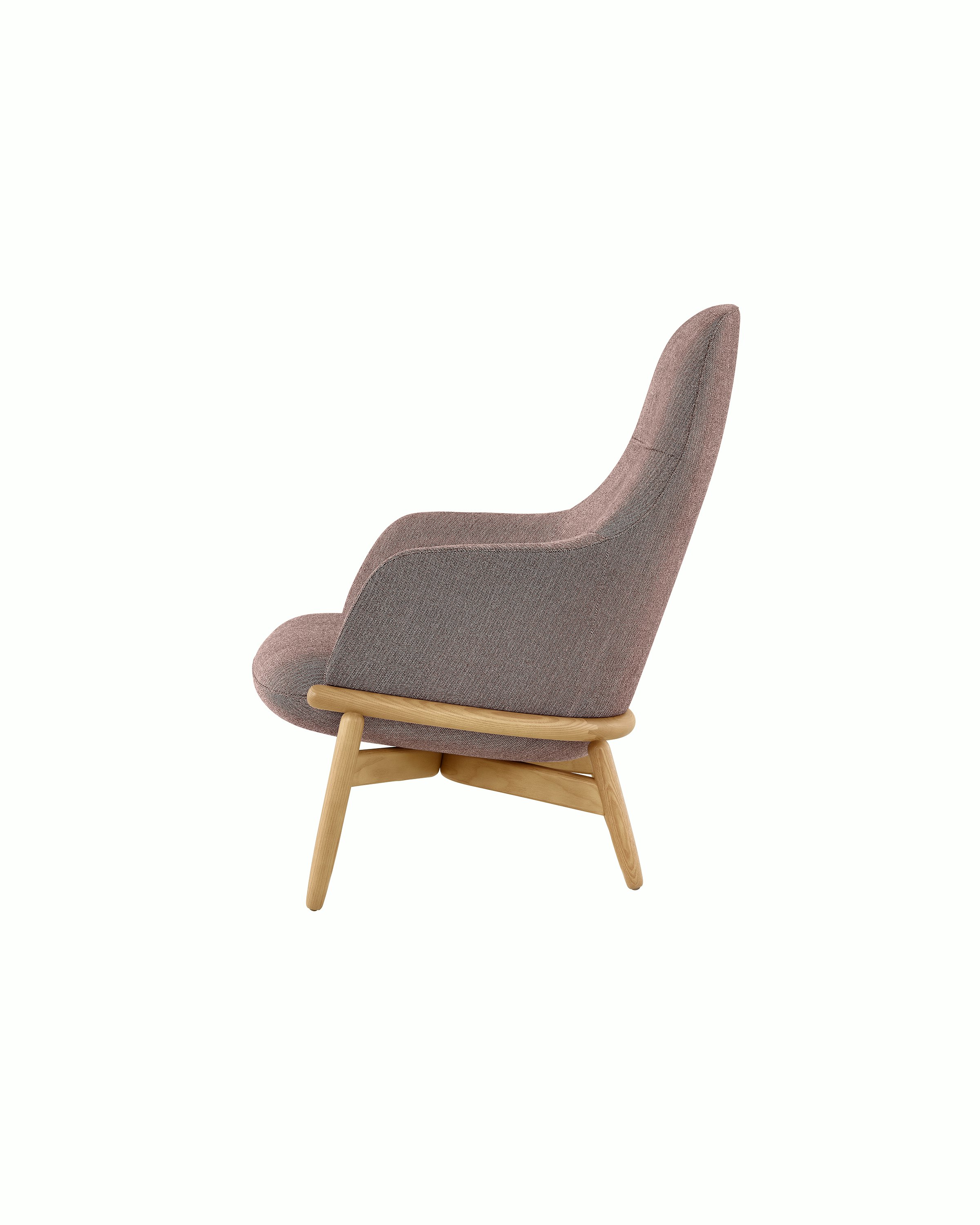 A high-back Reframe Lounge Chair in Resca Bordeaux, viewed from the side.