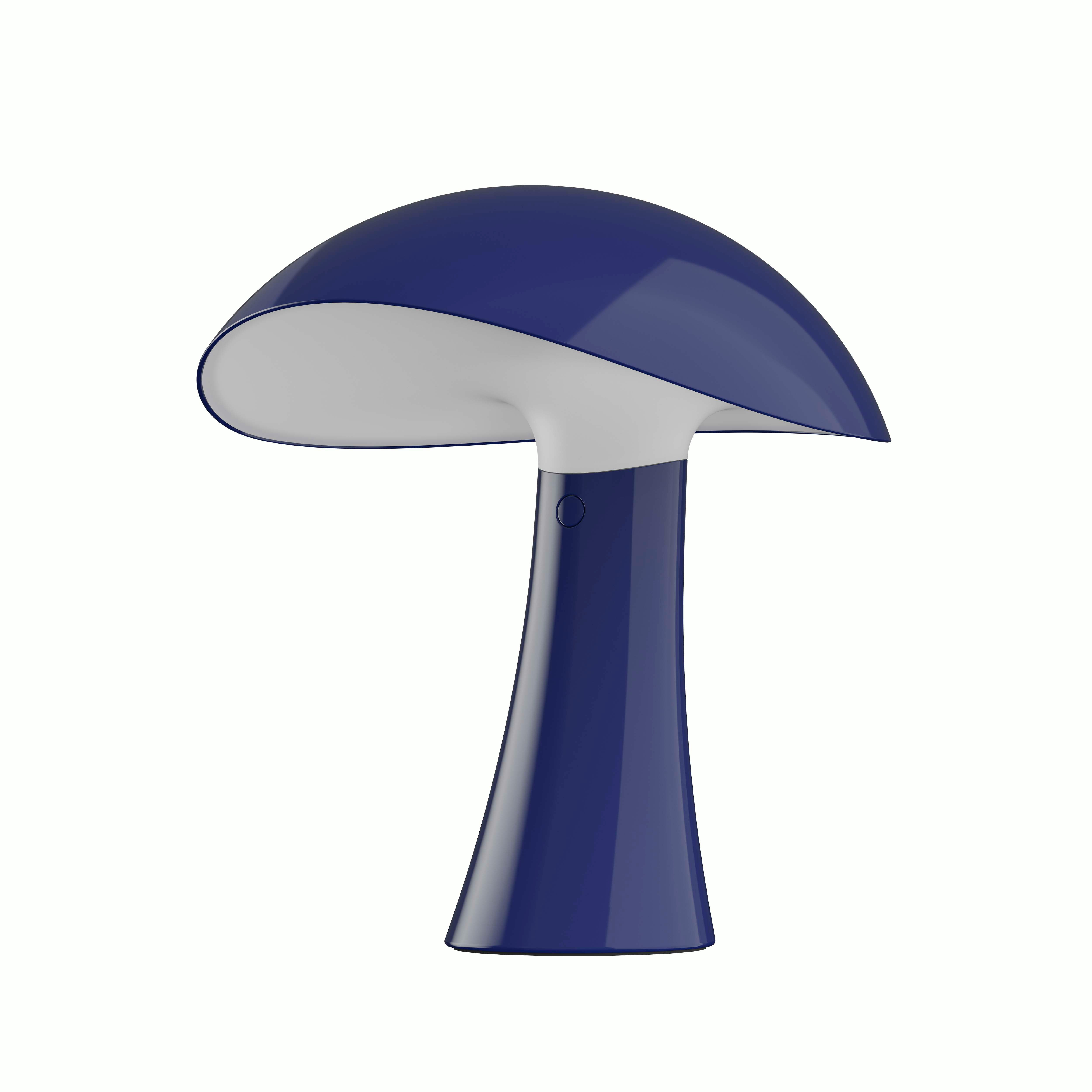 A Rumee 220 Portable Lamp in Night Blue viewed from an angle.