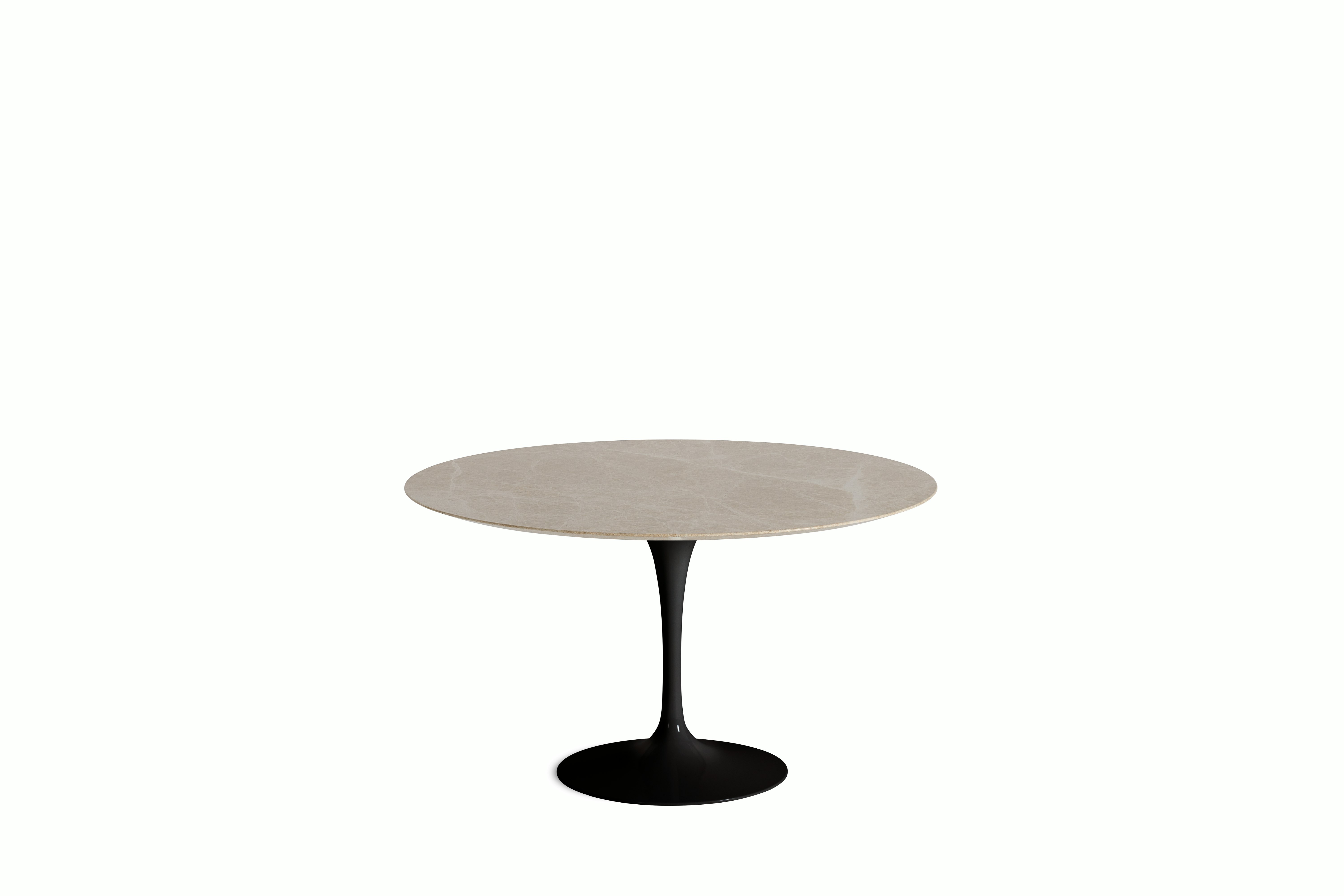 Saarinen Dining Table - Round, 54 Inch, Polished Coated Marble, Emperado Light, Black Base